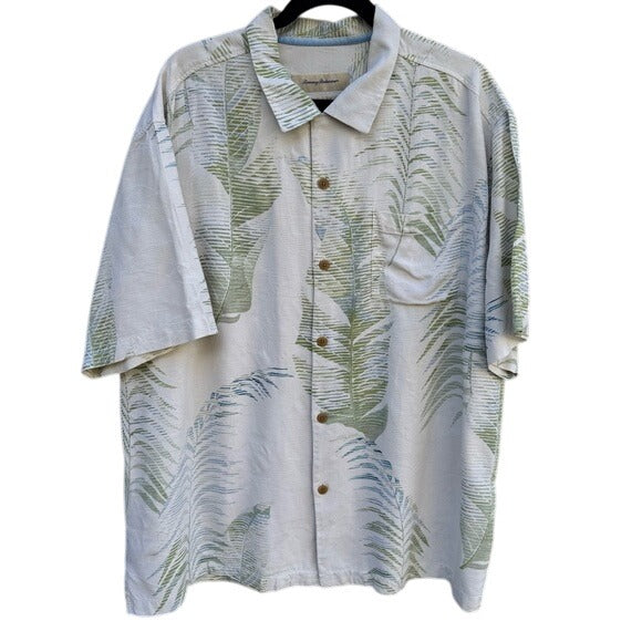 Tommy Bahama Vintage Silk Mens Tropical Leaf Print Athleisure Button-Up Shirt L