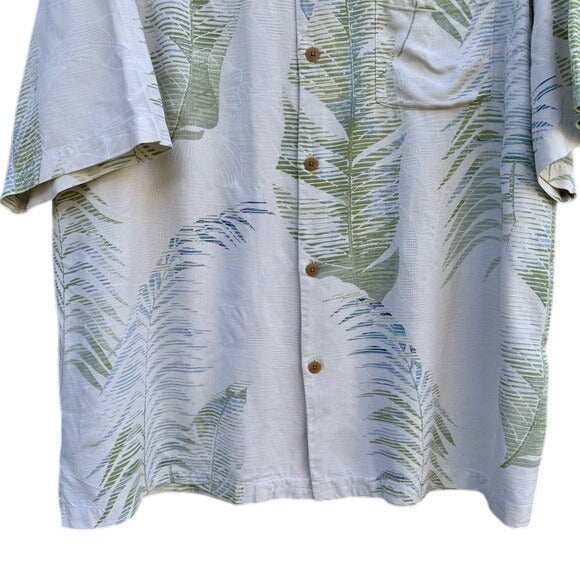 Tommy Bahama Vintage Silk Mens Tropical Leaf Print Athleisure Button-Up Shirt L
