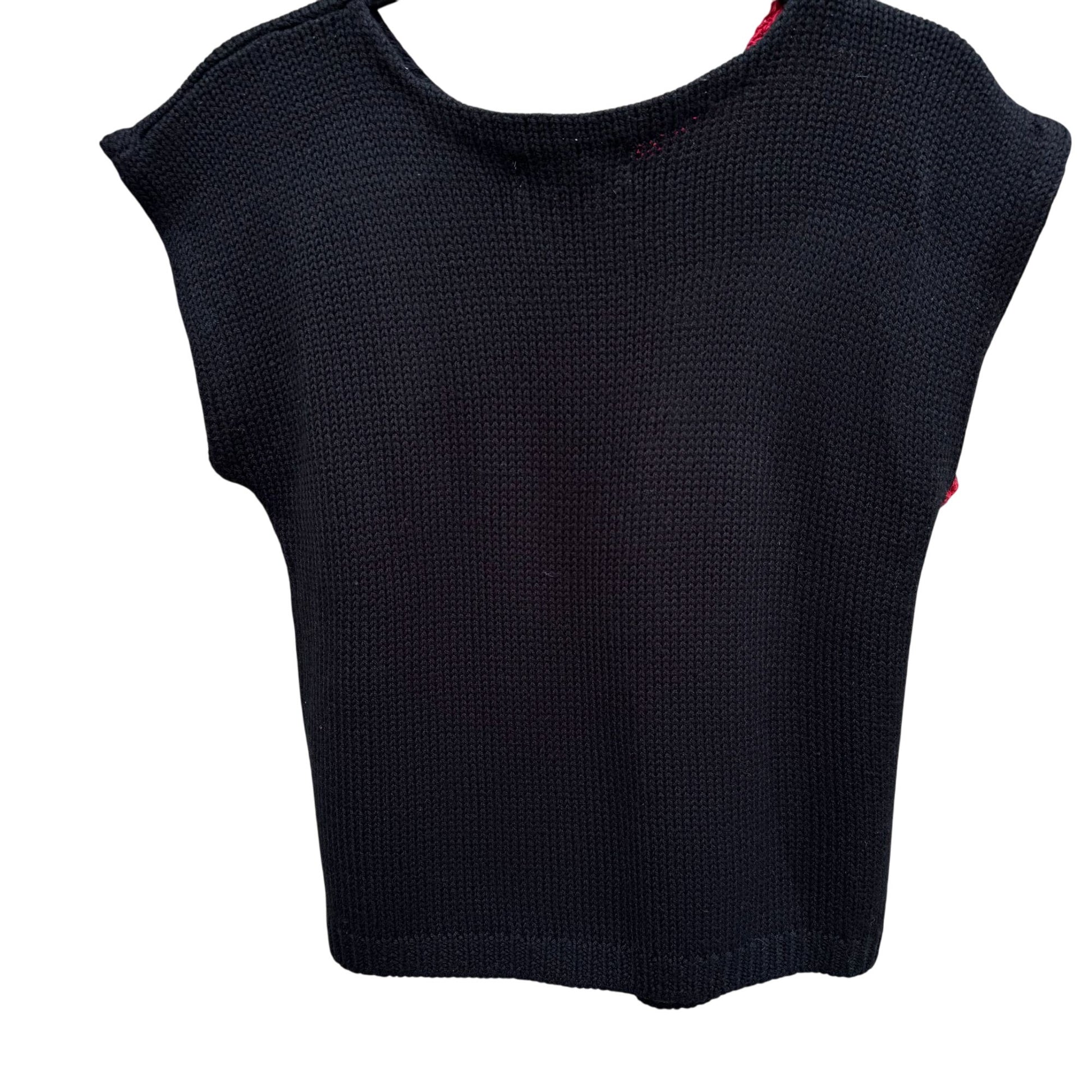 Jack Winter Vintage Womens Floral Knit Black Red Gray Short Sleeve Sweater Top S