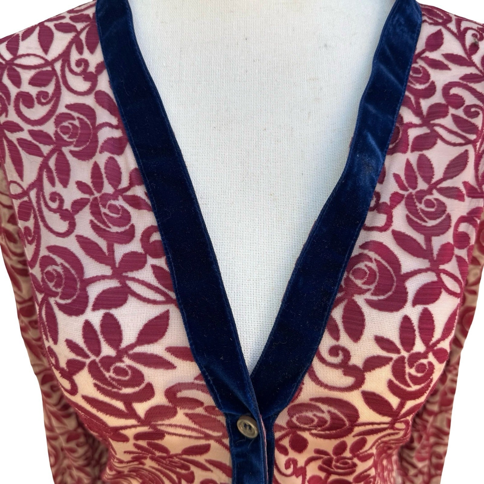 IS Y2K Sheer Devore Rose Cardigan Romantic Goth Burnout Velvet Trim Whimsigoth A
