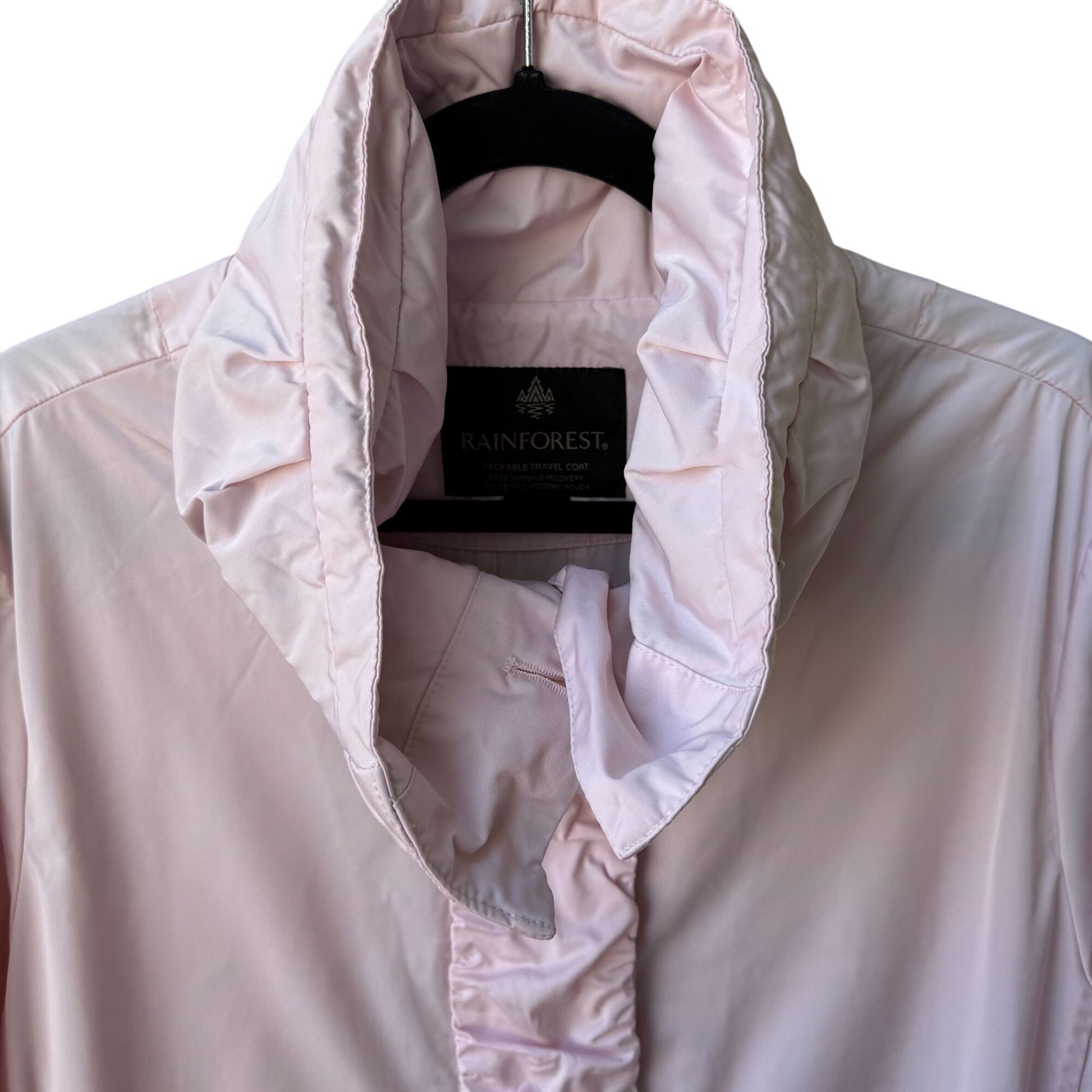 Rainforest Pink Womens Packable Lightweight Travel Ruffled Jacket Matching Pouch