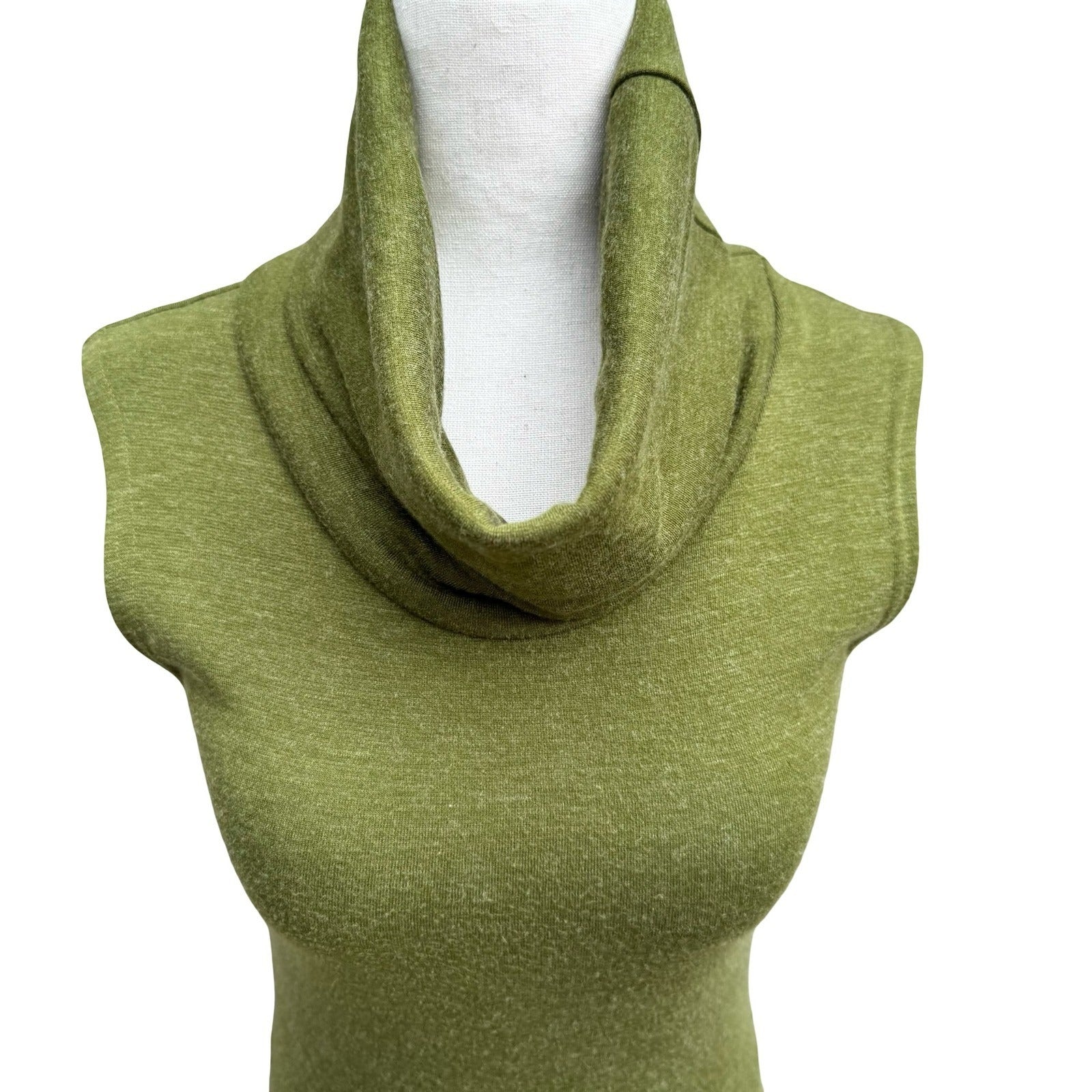 Fidel Y2K Minimalist Layering Cowl Neck Asymmetrical Tulip Hem Knit Dress Olive