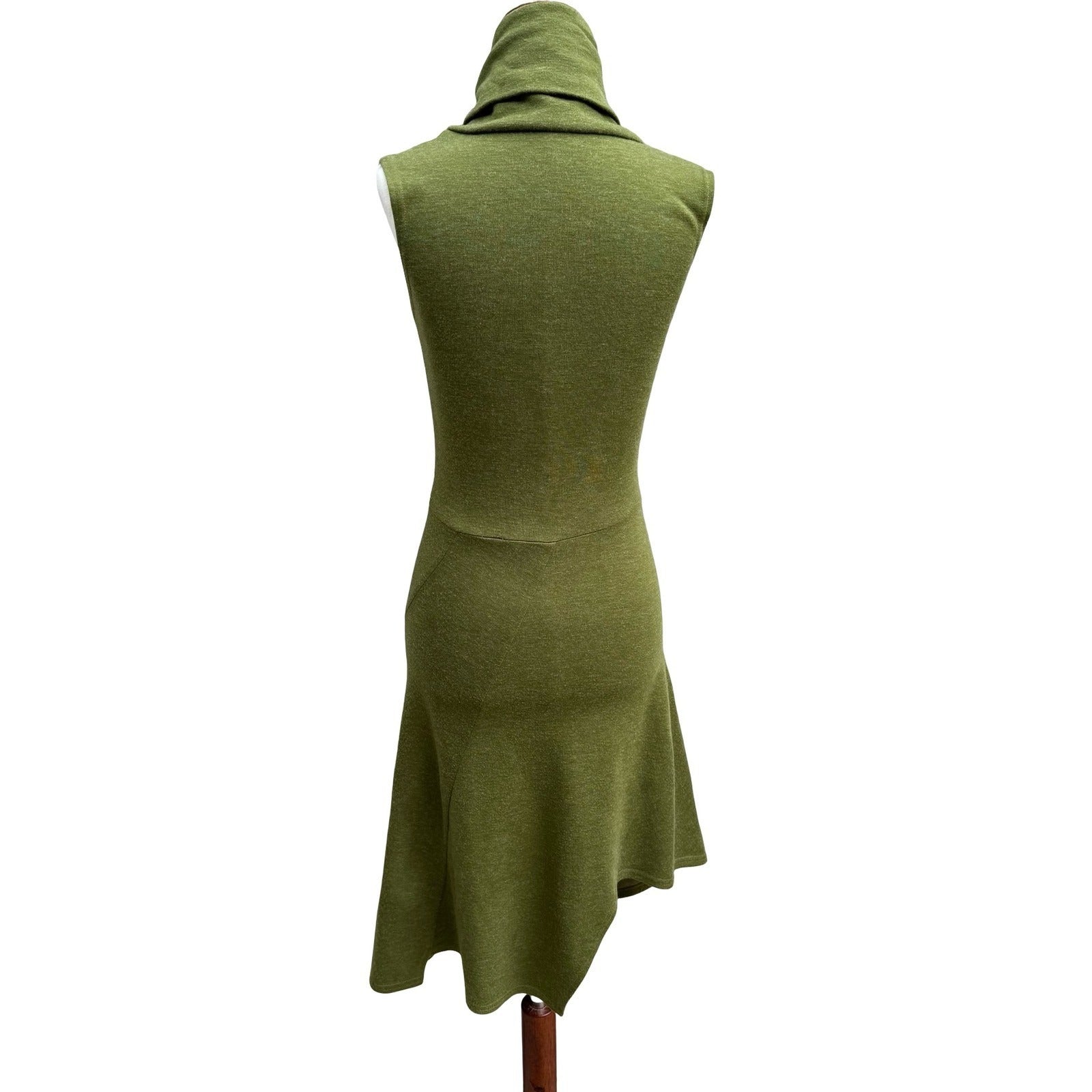 Fidel Y2K Minimalist Layering Cowl Neck Asymmetrical Tulip Hem Knit Dress Olive