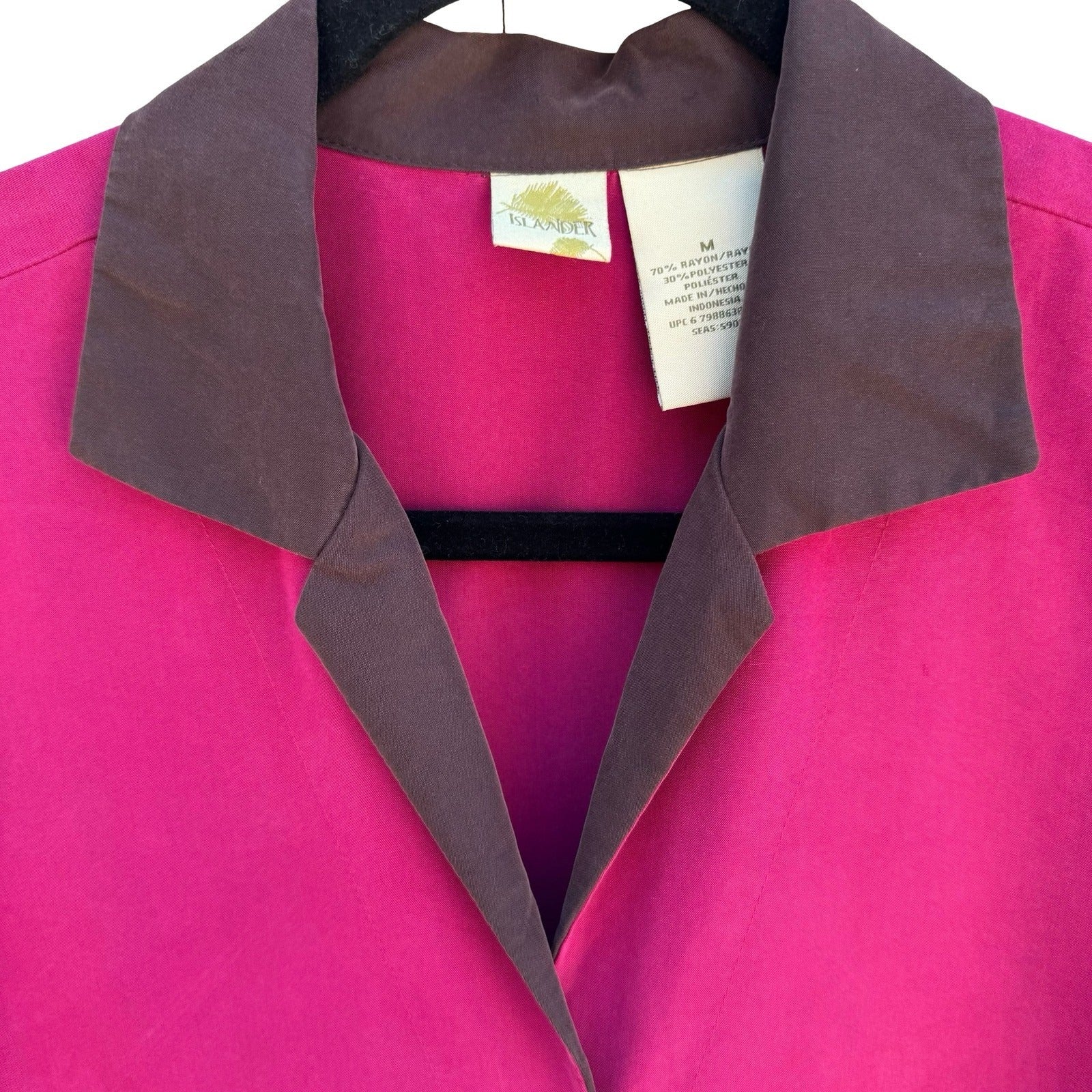 Islander Pink Resort Camp Collar Button Up Blouse 3/4 Sleeve Womens M Resortwear