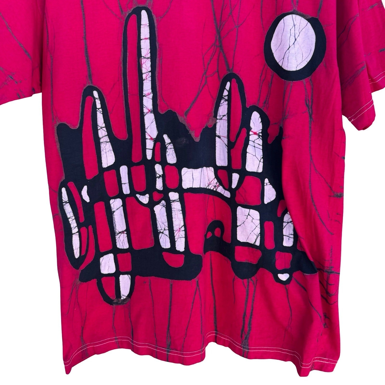 Vintage 90s Abstract Batik Graphic Shirt Red XXL Cotton Tee Art To Wear Eclectic
