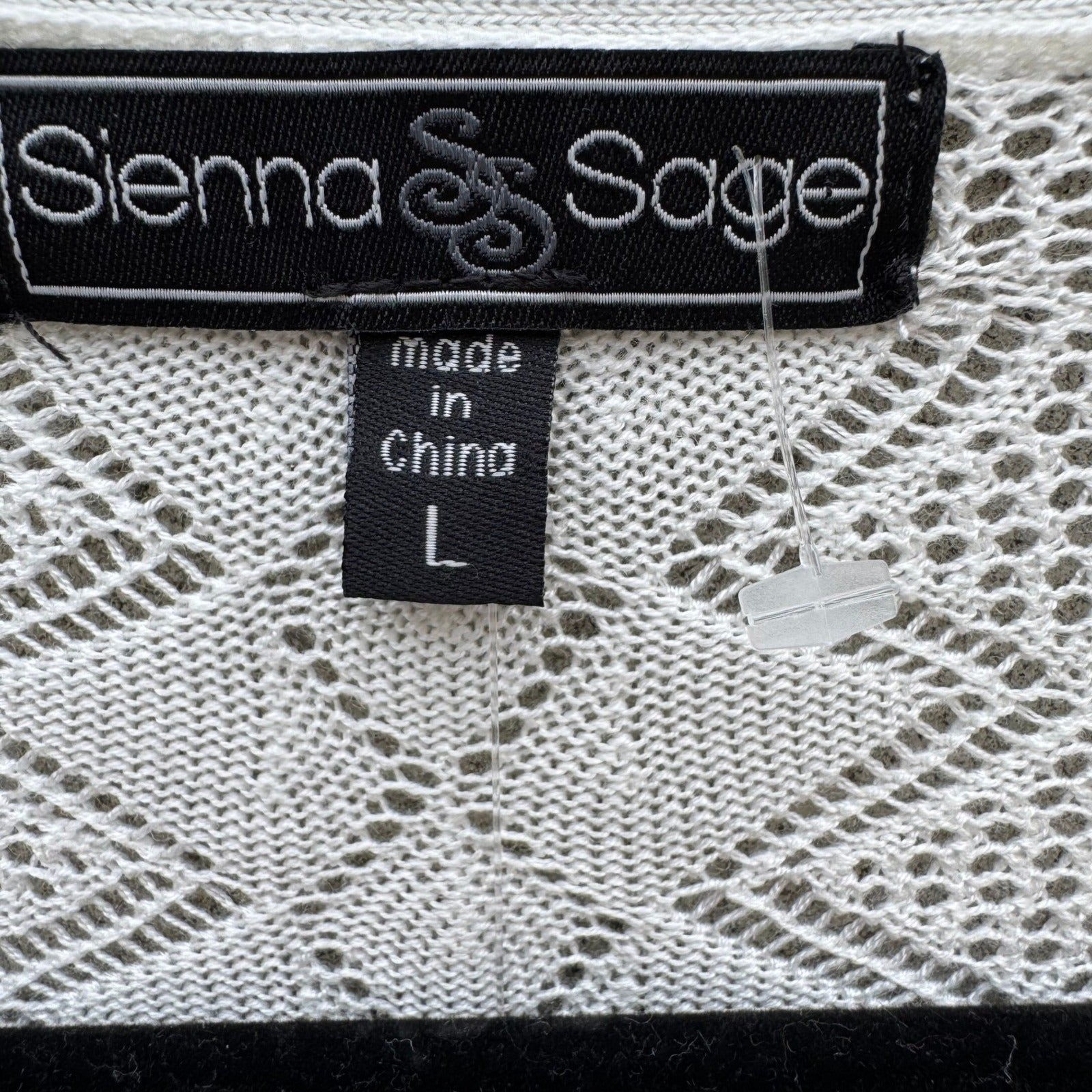 Sienna & Sage White Pointelle Open Front Cardigan Sweater Womens L NEW Coastal