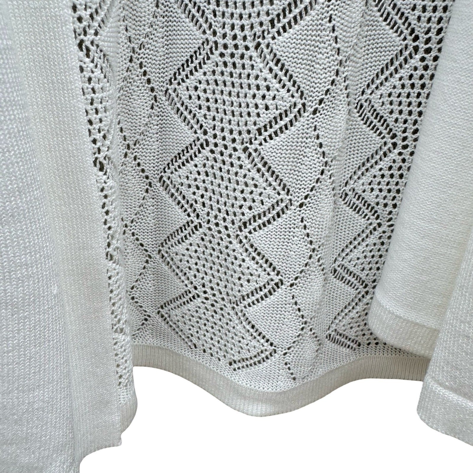 Sienna & Sage White Pointelle Open Front Cardigan Sweater Womens L NEW Coastal