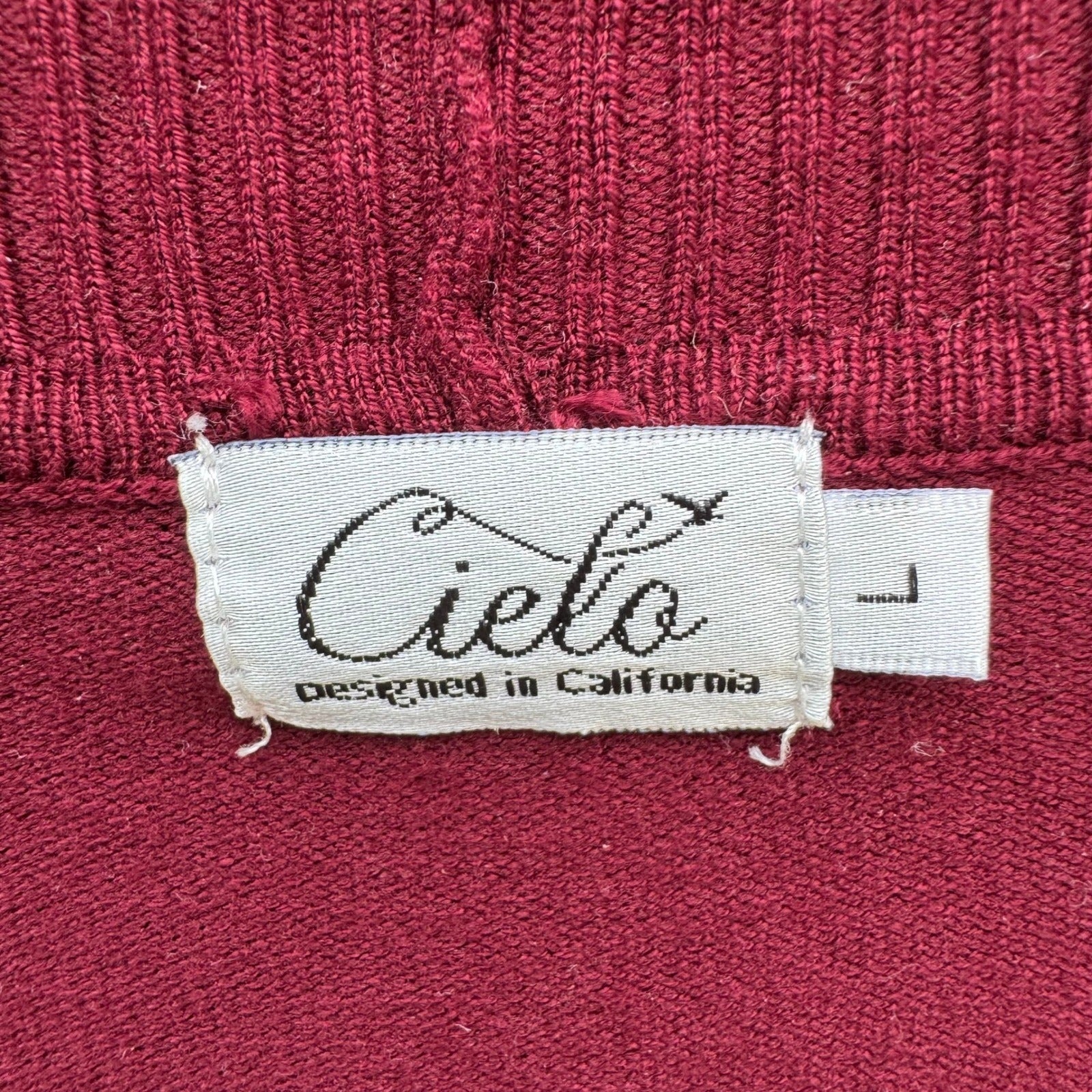 Cielo Womens Burgundy Open Front Knit Cardigan Shawl Collar Pockets Size Large