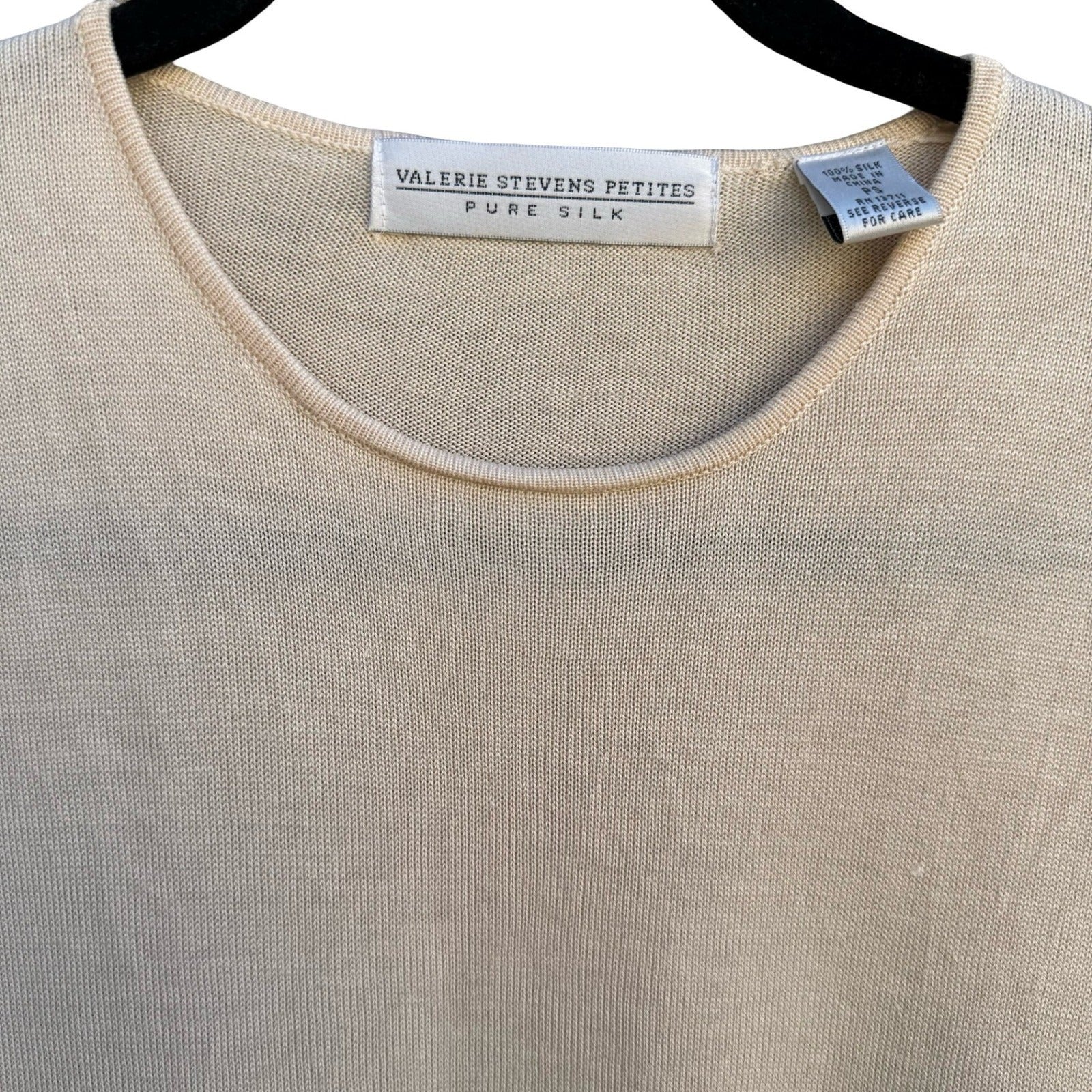 Valerie Stevens Petites Pure Silk Sweater Cream Crew Neck Long Sleeve PS Ivory