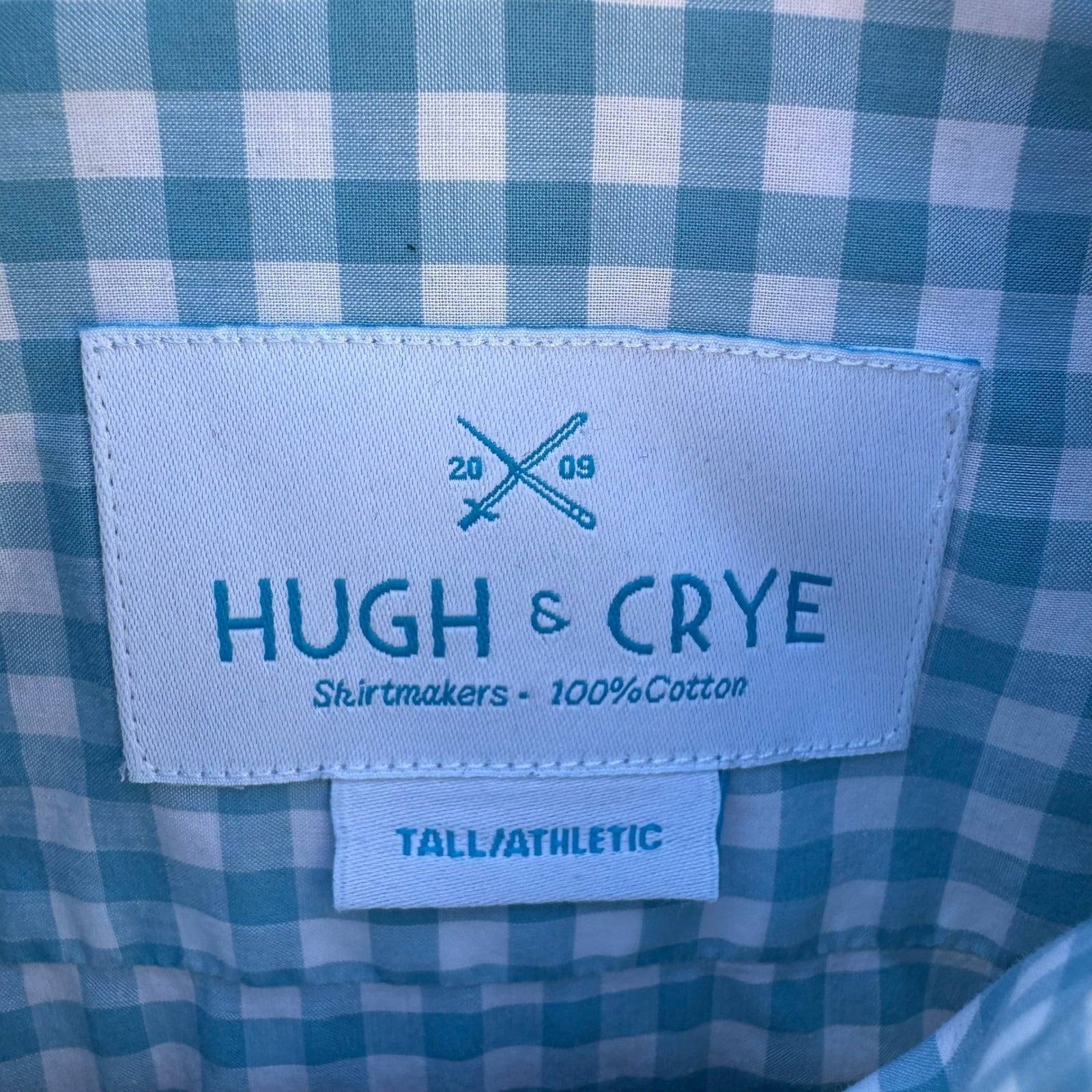 Hugh & Crye Preppy Coastal Gingham Check Shirt Tall Athletic Cotton Blue Mens