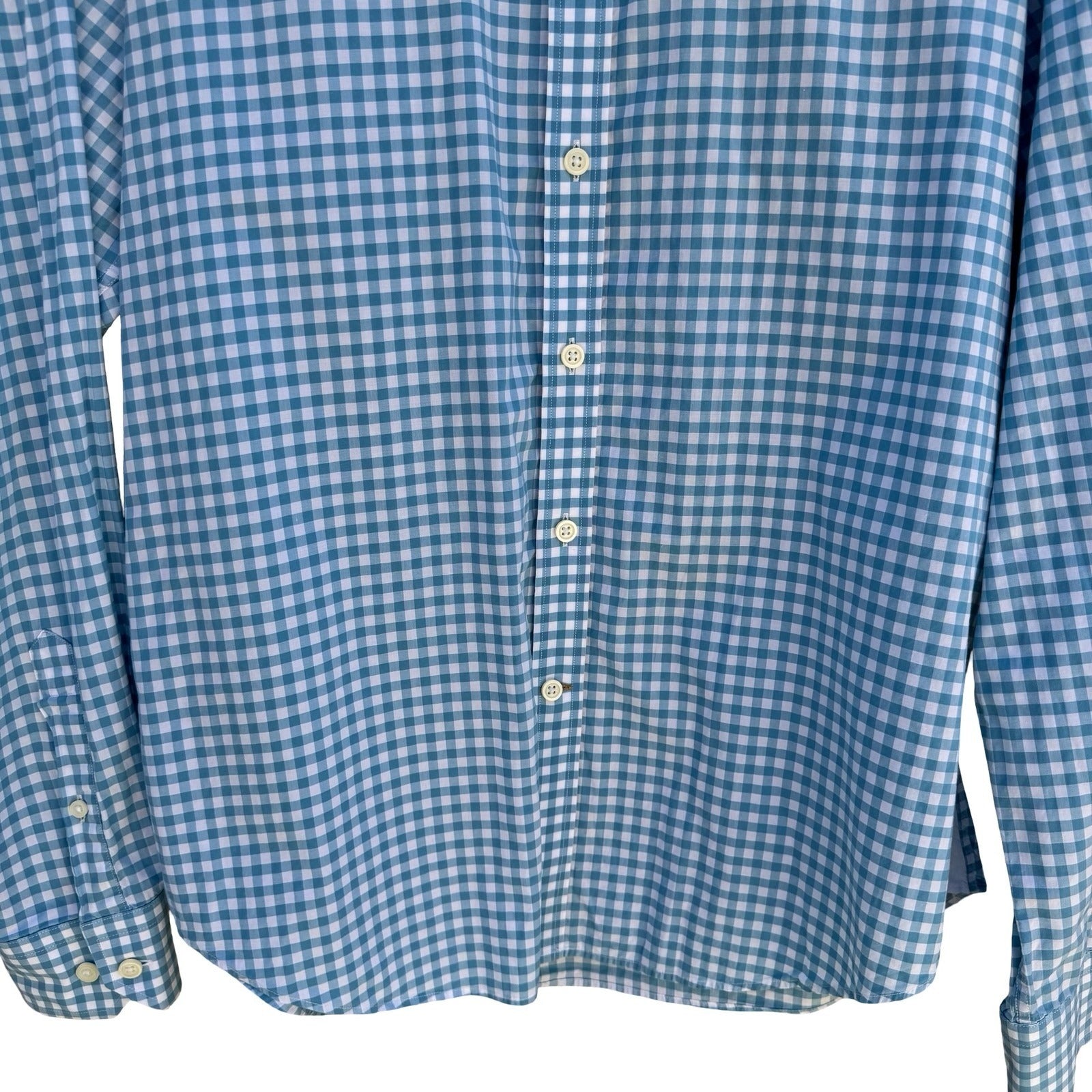Hugh & Crye Preppy Coastal Gingham Check Shirt Tall Athletic Cotton Blue Mens