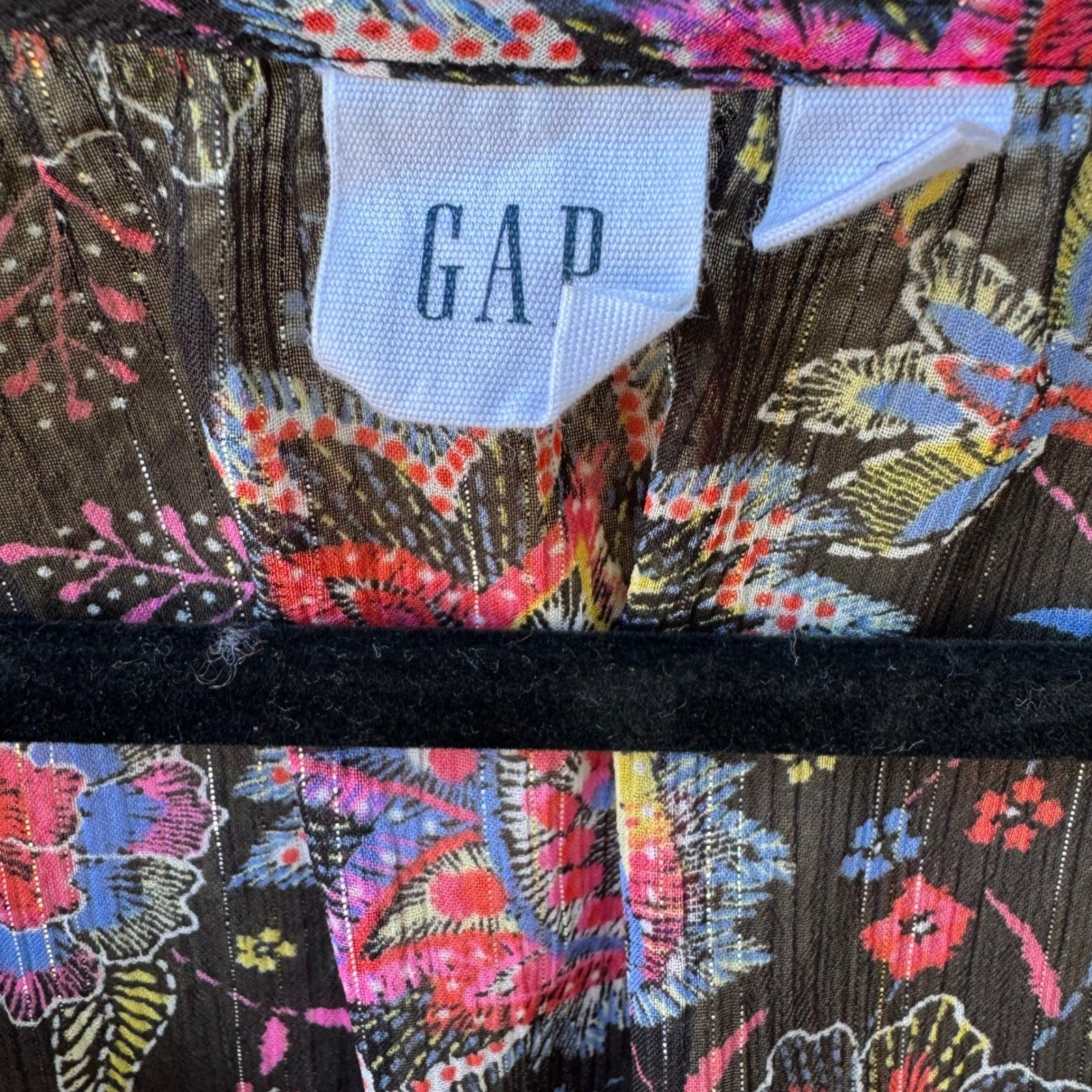 GAP Boho Festival Whimsigoth Paisley Floral Metallic Peasant Blouse Black S