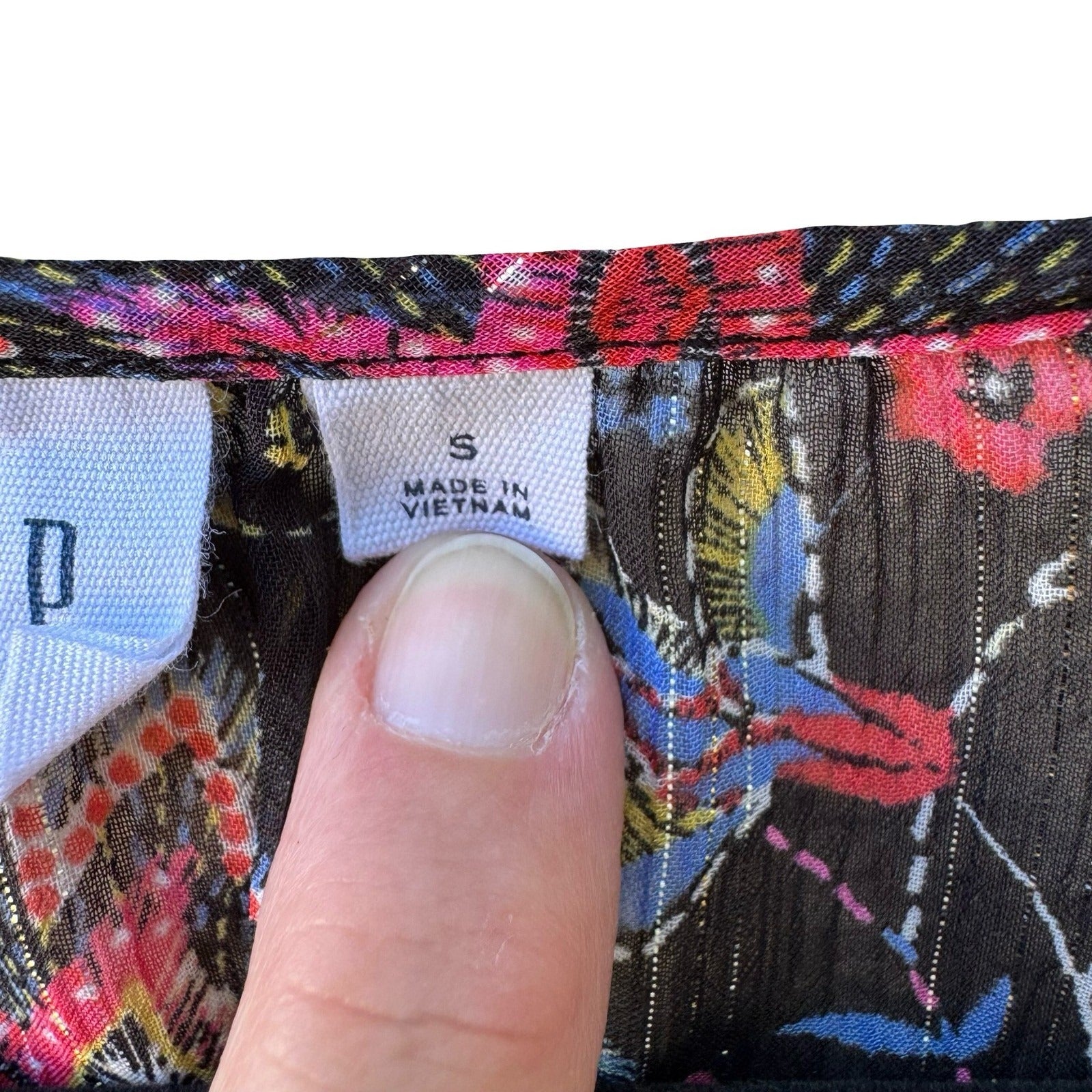 GAP Boho Festival Whimsigoth Paisley Floral Metallic Peasant Blouse Black S