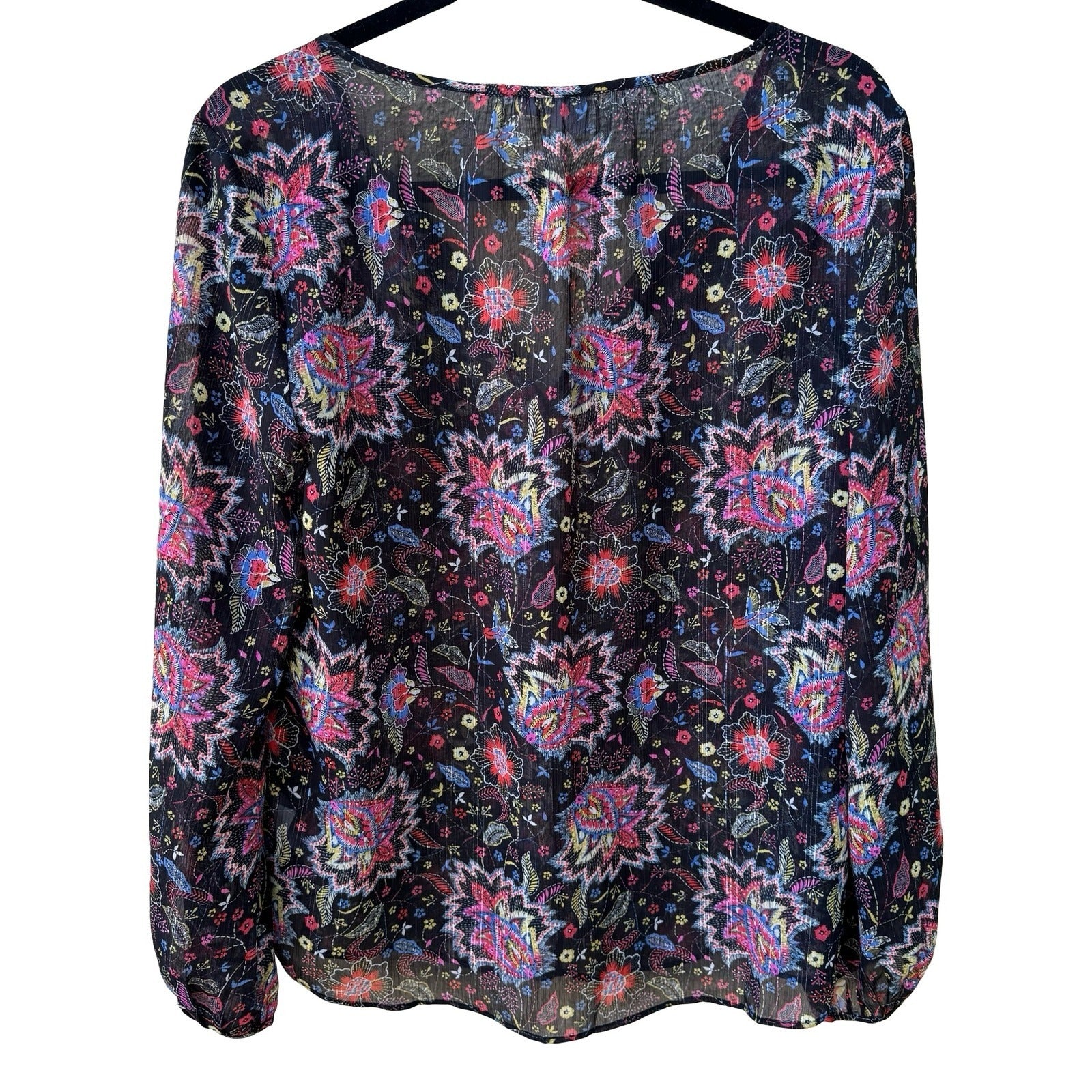 GAP Boho Festival Whimsigoth Paisley Floral Metallic Peasant Blouse Black S