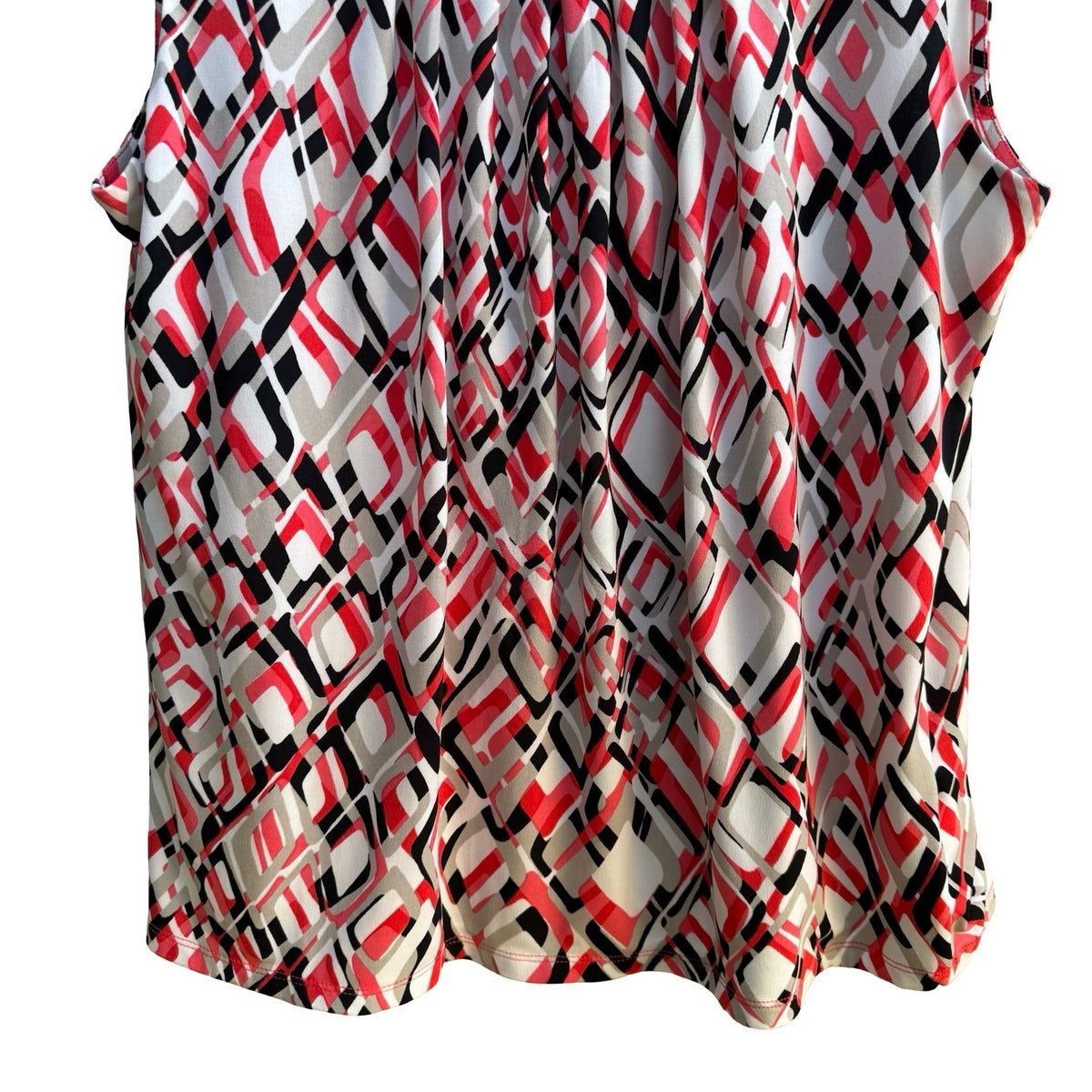 Kasper Careerwear Mod Geometric Pleated Scoop Neck Shell Blouse Red Womens L