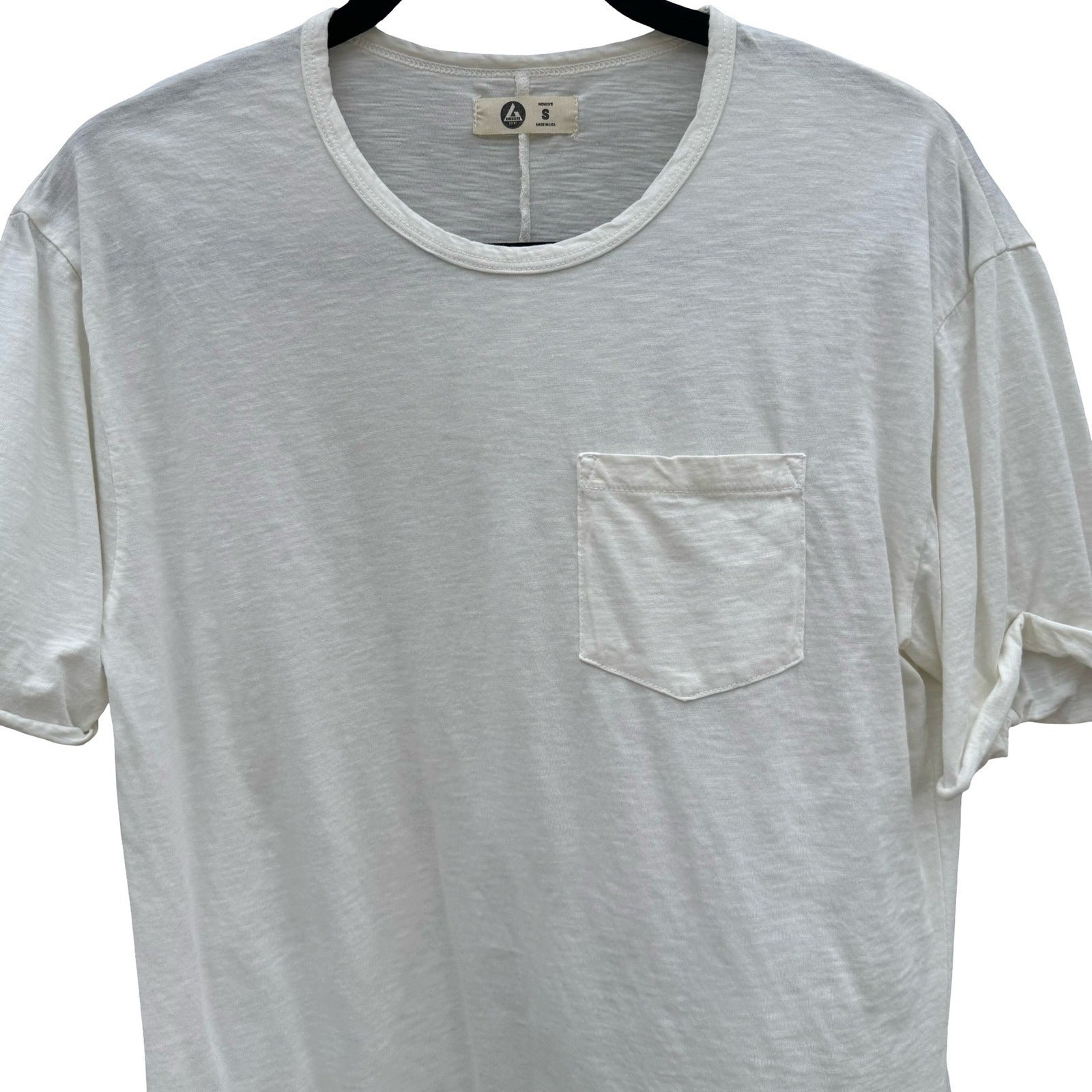 American Giant Womens White Supima Cotton Slub Pocket Tee Shirt Small Made USA