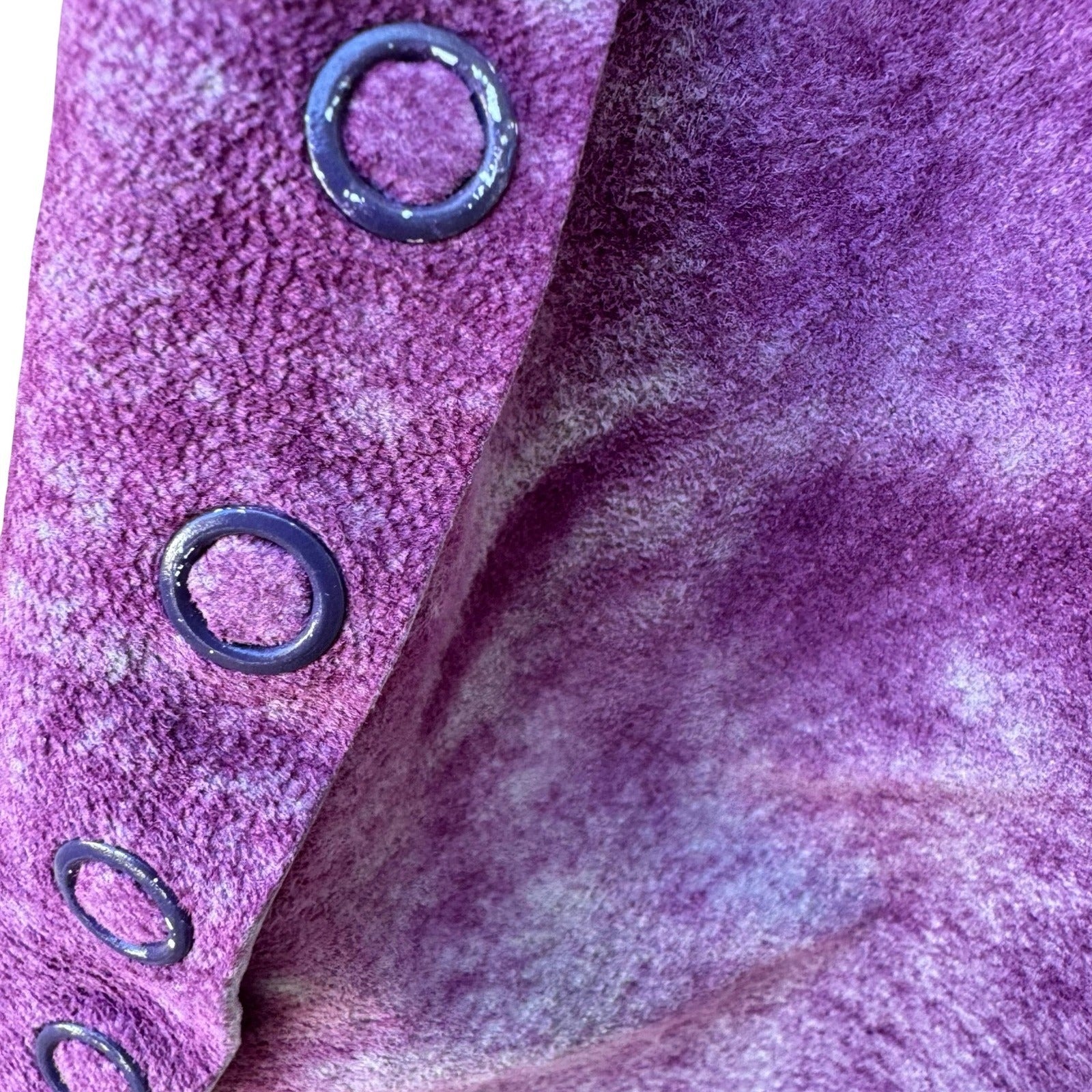 Tani Keller Y2K Grunge Indy Edgy Purple Acid Wash Distressed Suede Leather Skirt