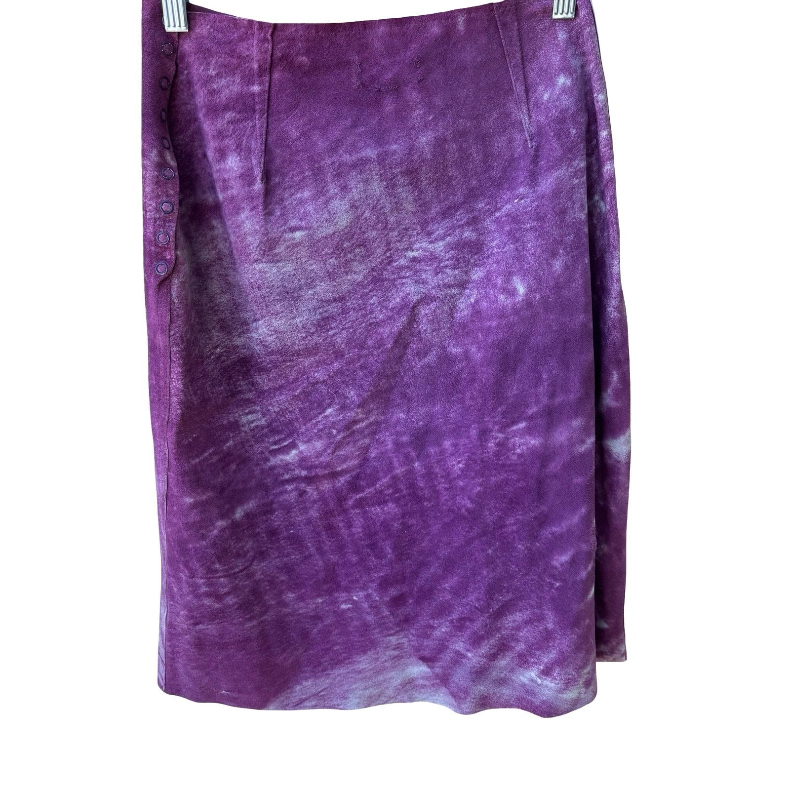 Tani Keller Y2K Grunge Indy Edgy Purple Acid Wash Distressed Suede Leather Skirt