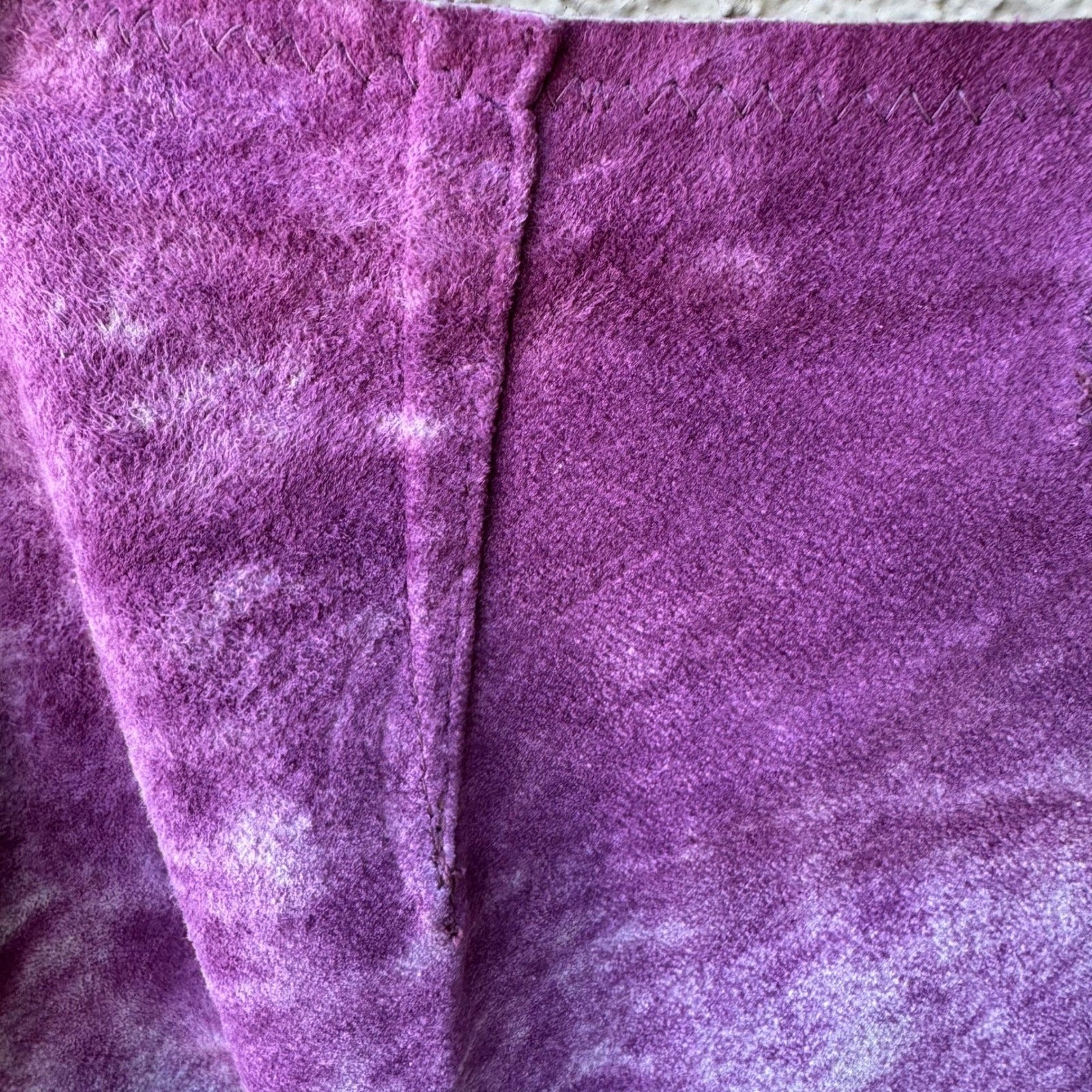 Tani Keller Y2K Grunge Indy Edgy Purple Acid Wash Distressed Suede Leather Skirt