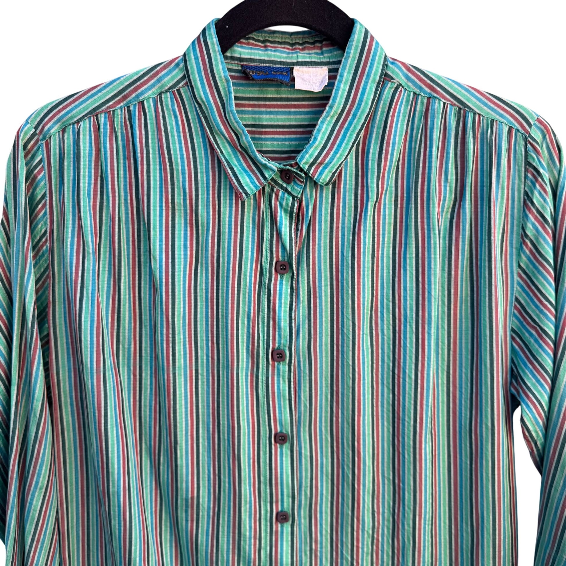 Royal Silk Vintage 70s Womens Retro Striped Button-Up Long Sleeve Shirt Blouse L