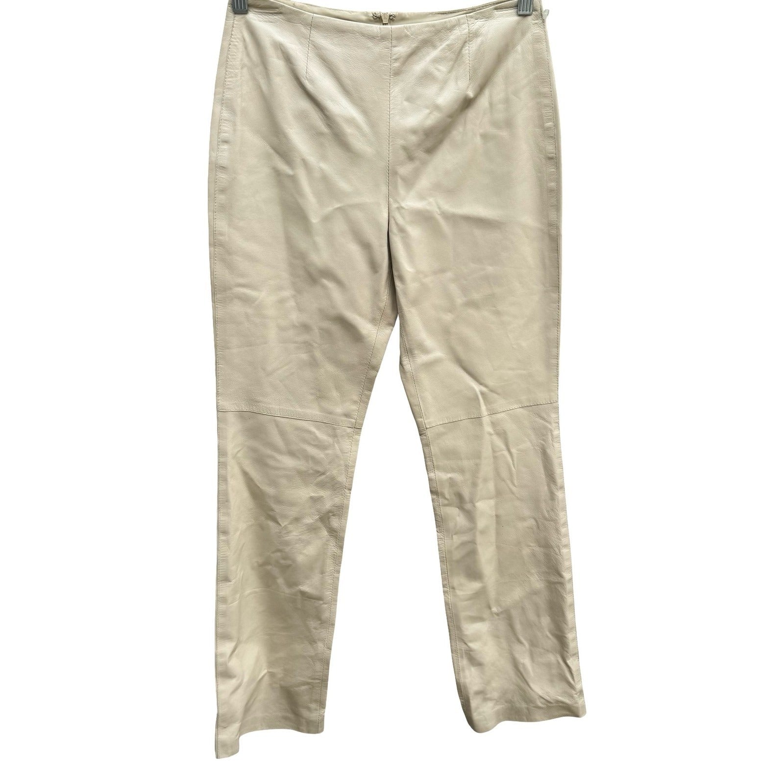 Anne Klein Vintage 90s Minimalist Quiet Luxury Cream Leather High Waisted Pant 2