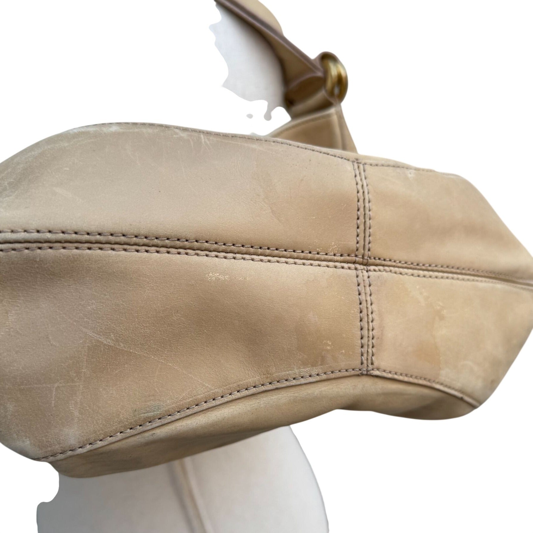 Donna Karan New York Tan Leather Hobo Shoulder Bag Brass Hardware Made In Italy