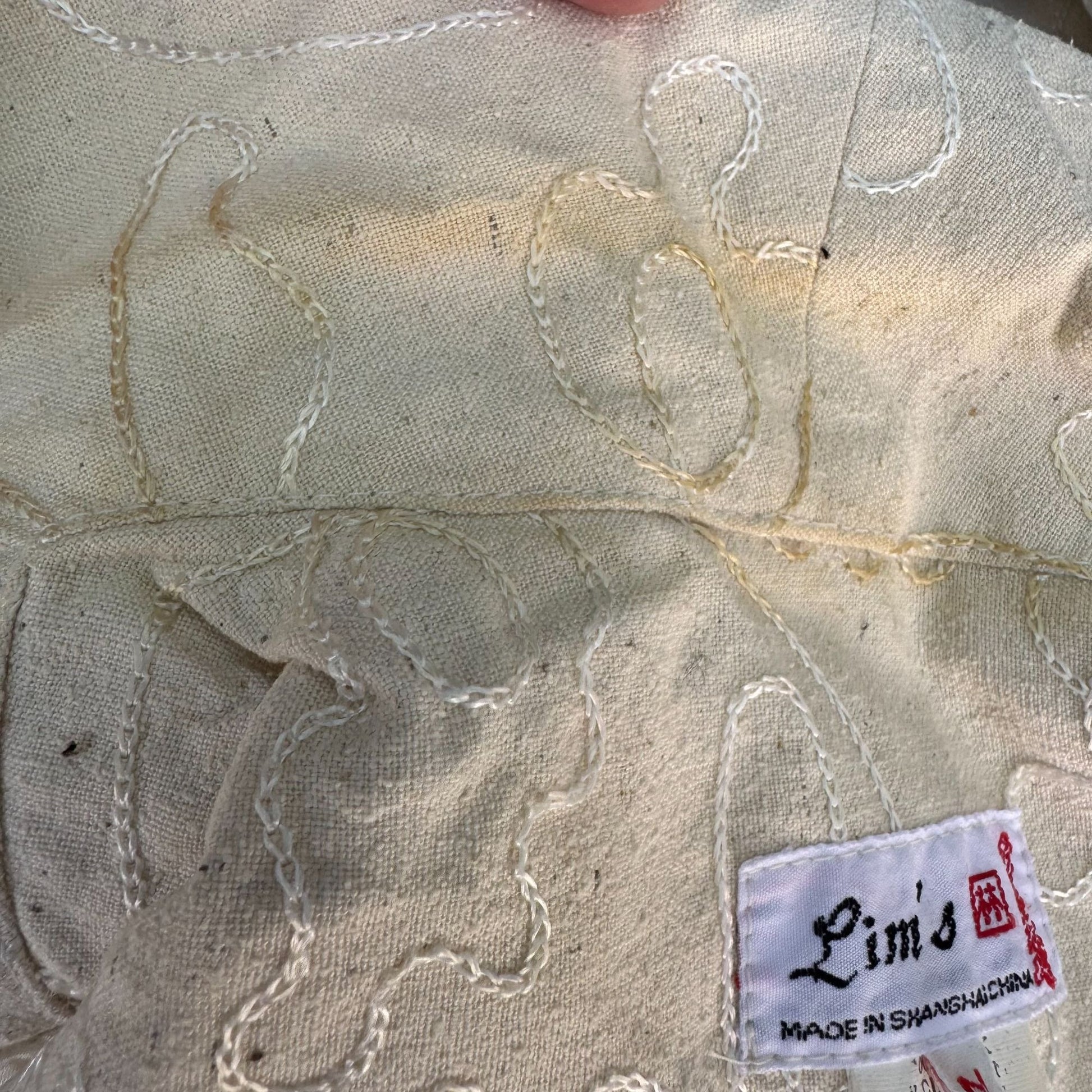 Lims Shanghai Vintage Womens Tan Silk 2-Piece Embroidered Jacket Tank Top Set M