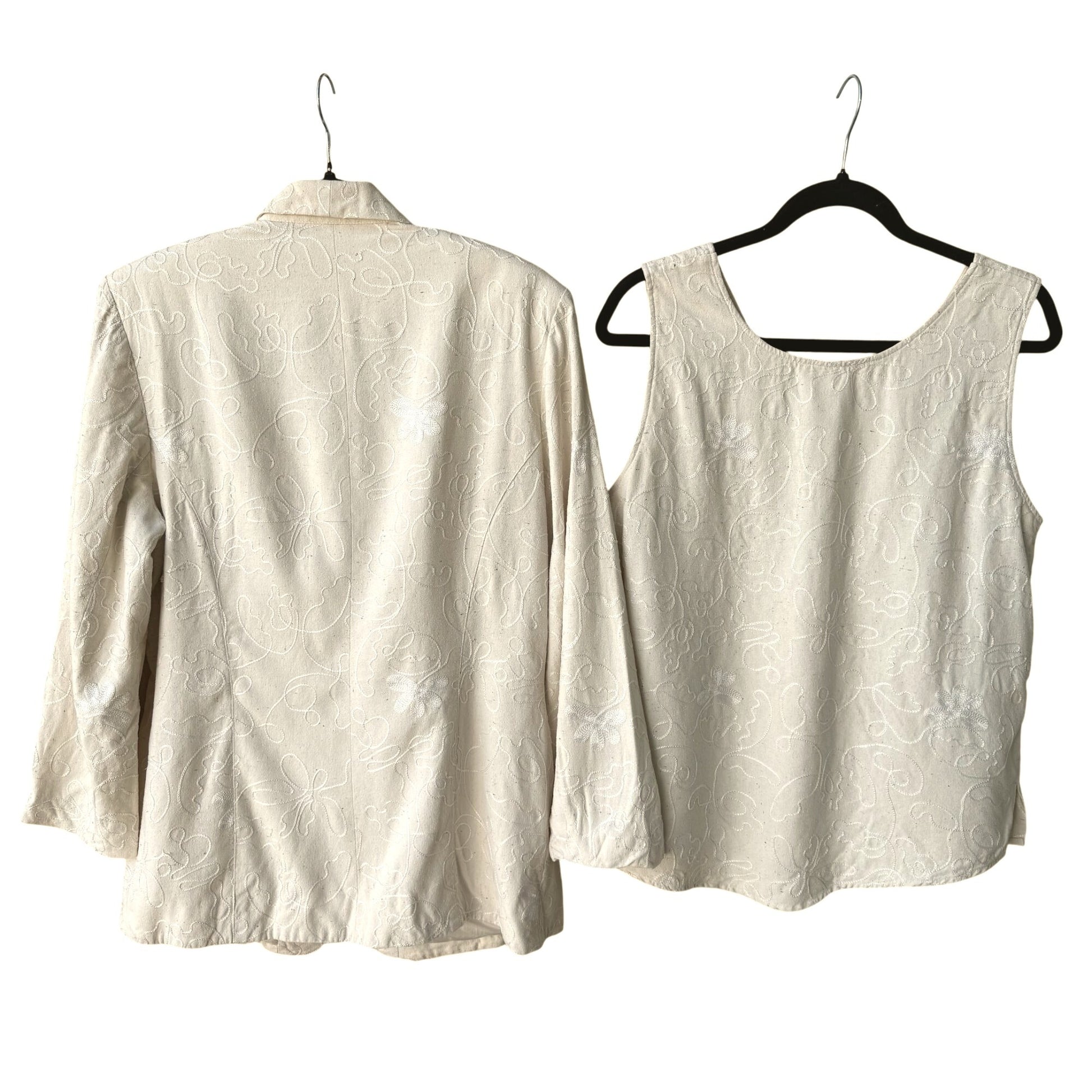 Lims Shanghai Vintage Womens Tan Silk 2-Piece Embroidered Jacket Tank Top Set M