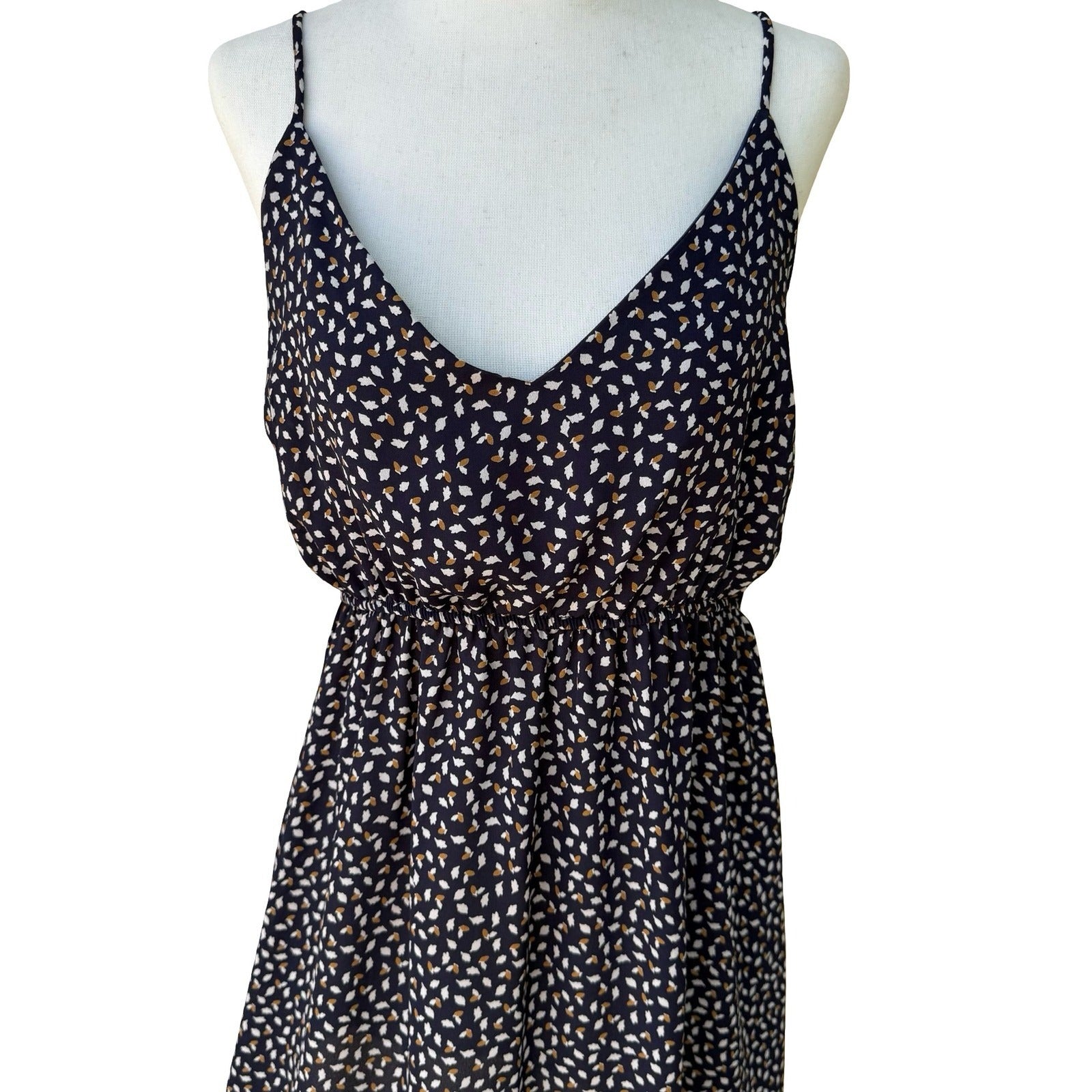 7DAYWKND Boho Whimsigoth Ditsy Floral Mini Dress V-Neck Festival Summer Navy L