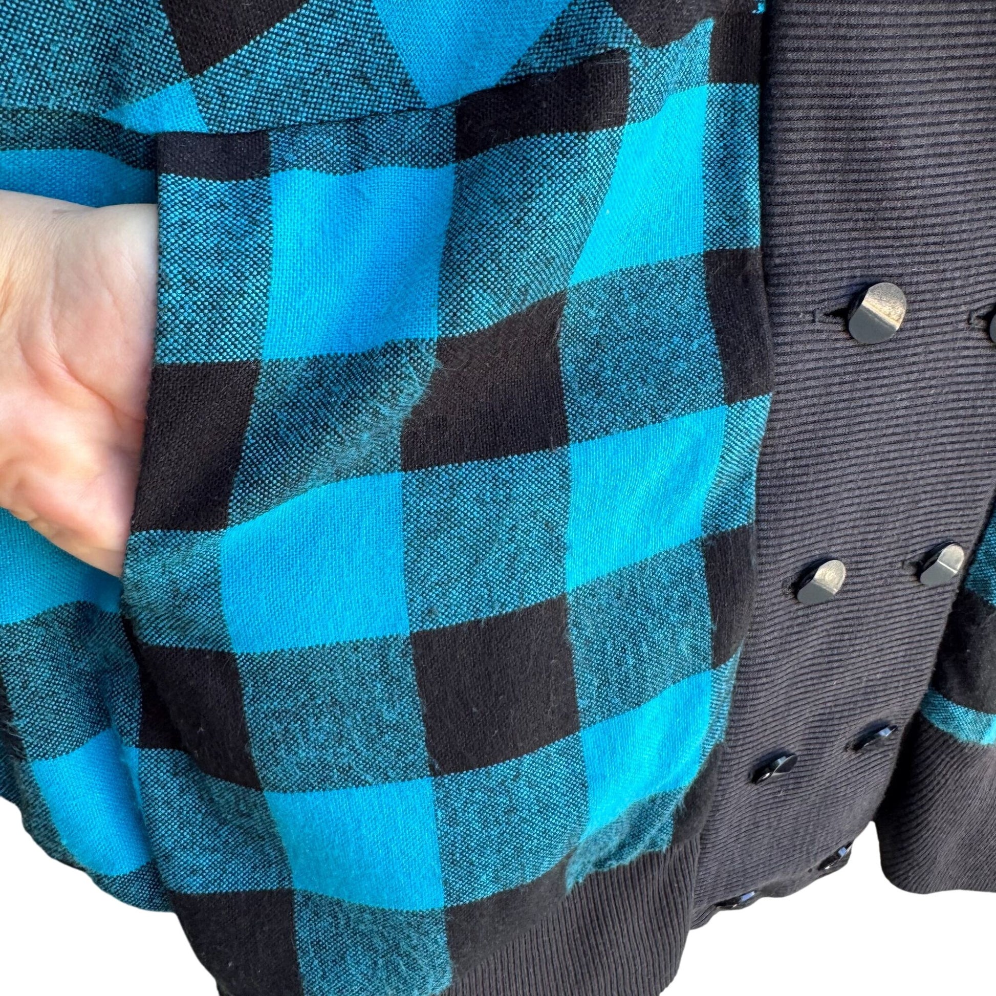 Face To Face Vintage Black Buffalo Plaid Batwing Double Breasted Cardigan Jacket