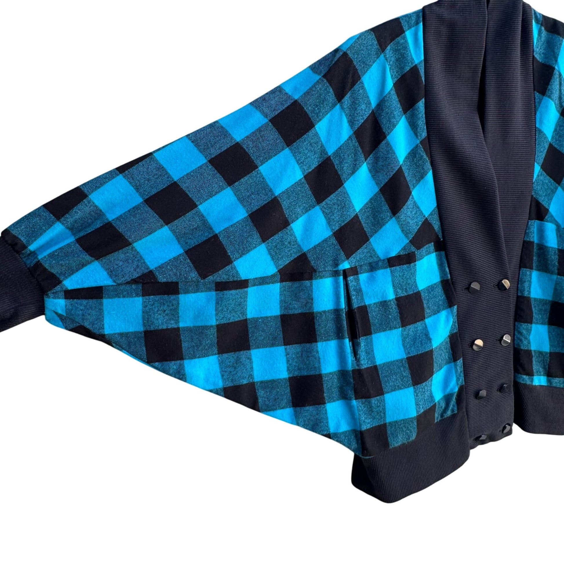 Face To Face Vintage Black Buffalo Plaid Batwing Double Breasted Cardigan Jacket