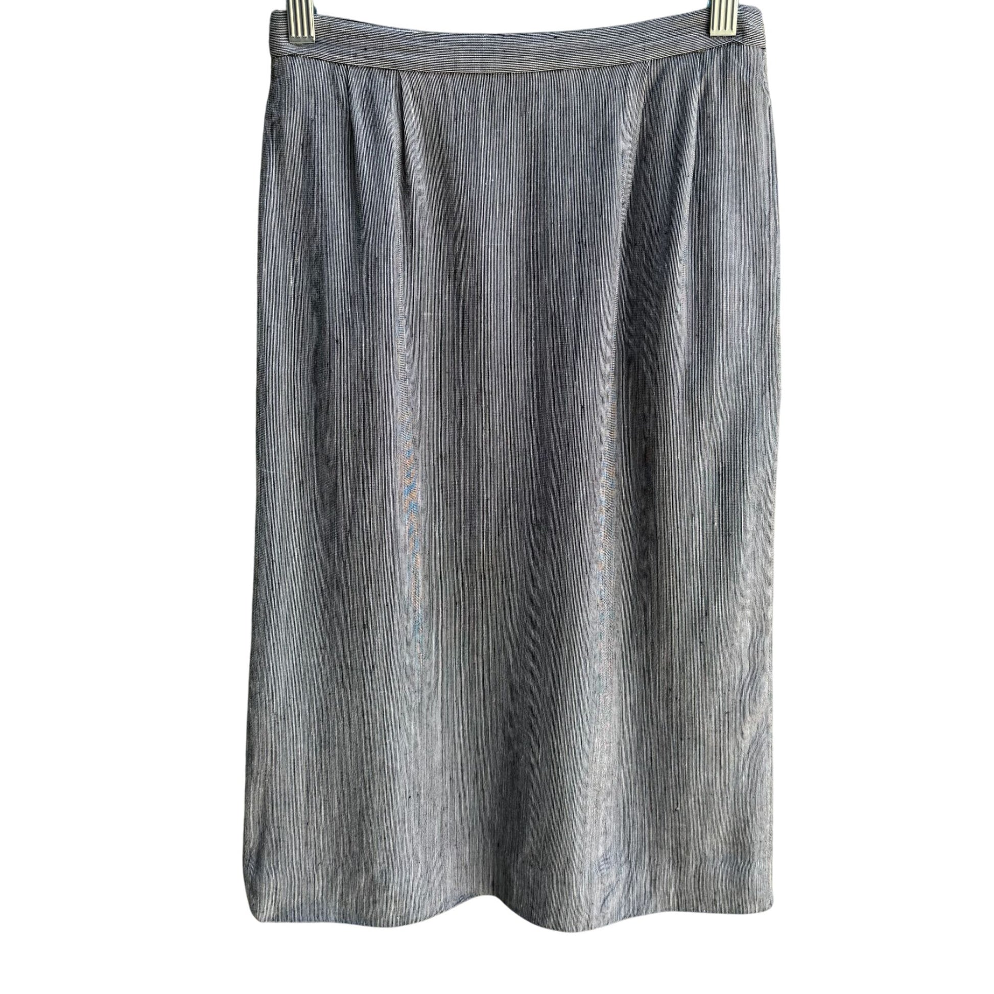 Tahari Vintage Womens Gray Pinstripe Linen Blend Lined Pleat Waist Pencil Skirt 4