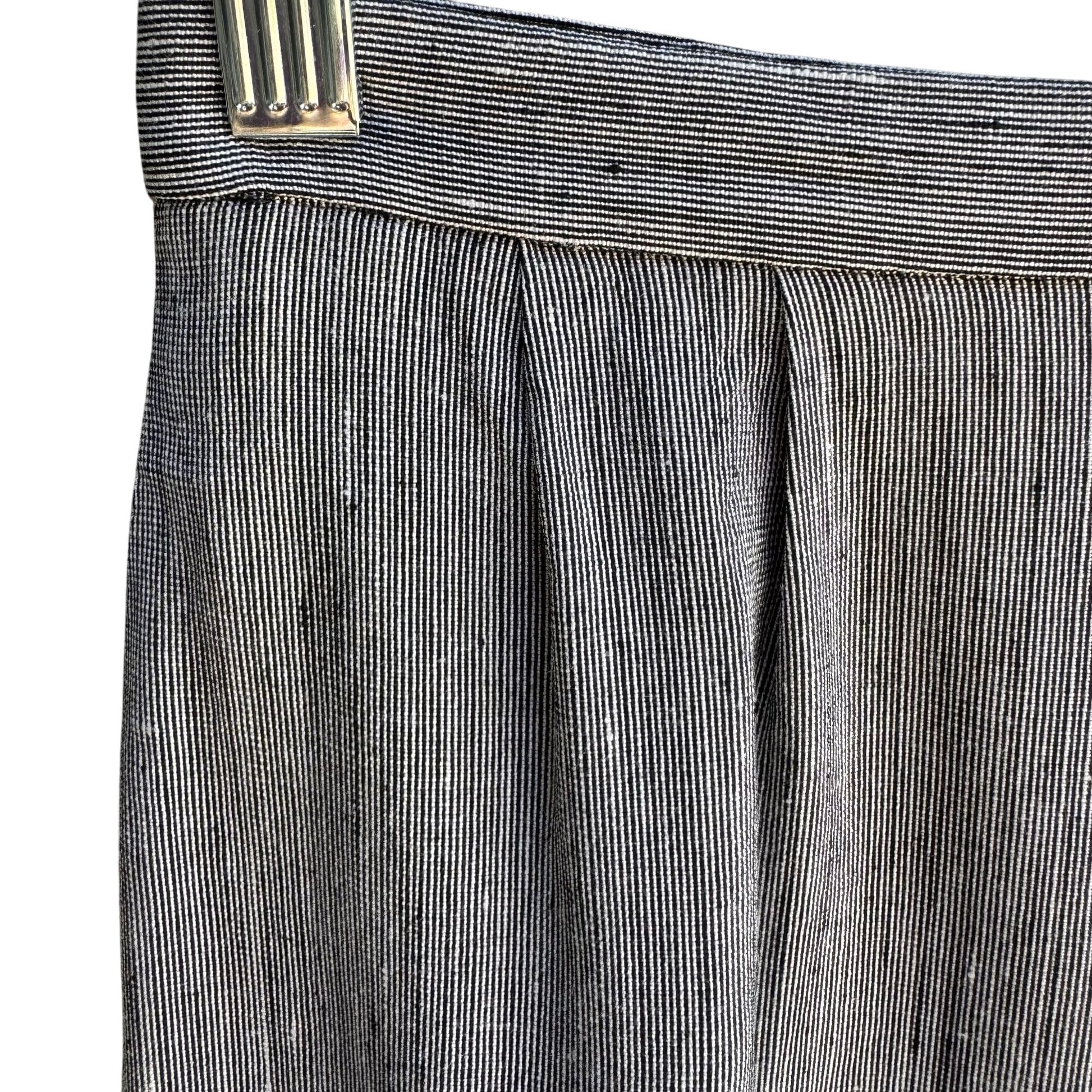 Tahari Vintage Womens Gray Pinstripe Linen Blend Lined Pleat Waist Pencil Skirt 4
