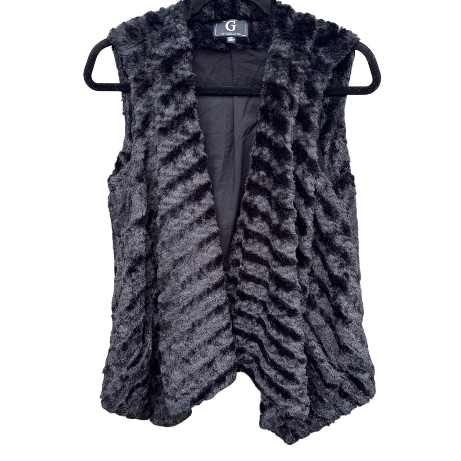 G By Giuliana Glam Black Faux Fur Drape Lined Super Soft Vest Soft Womens XS