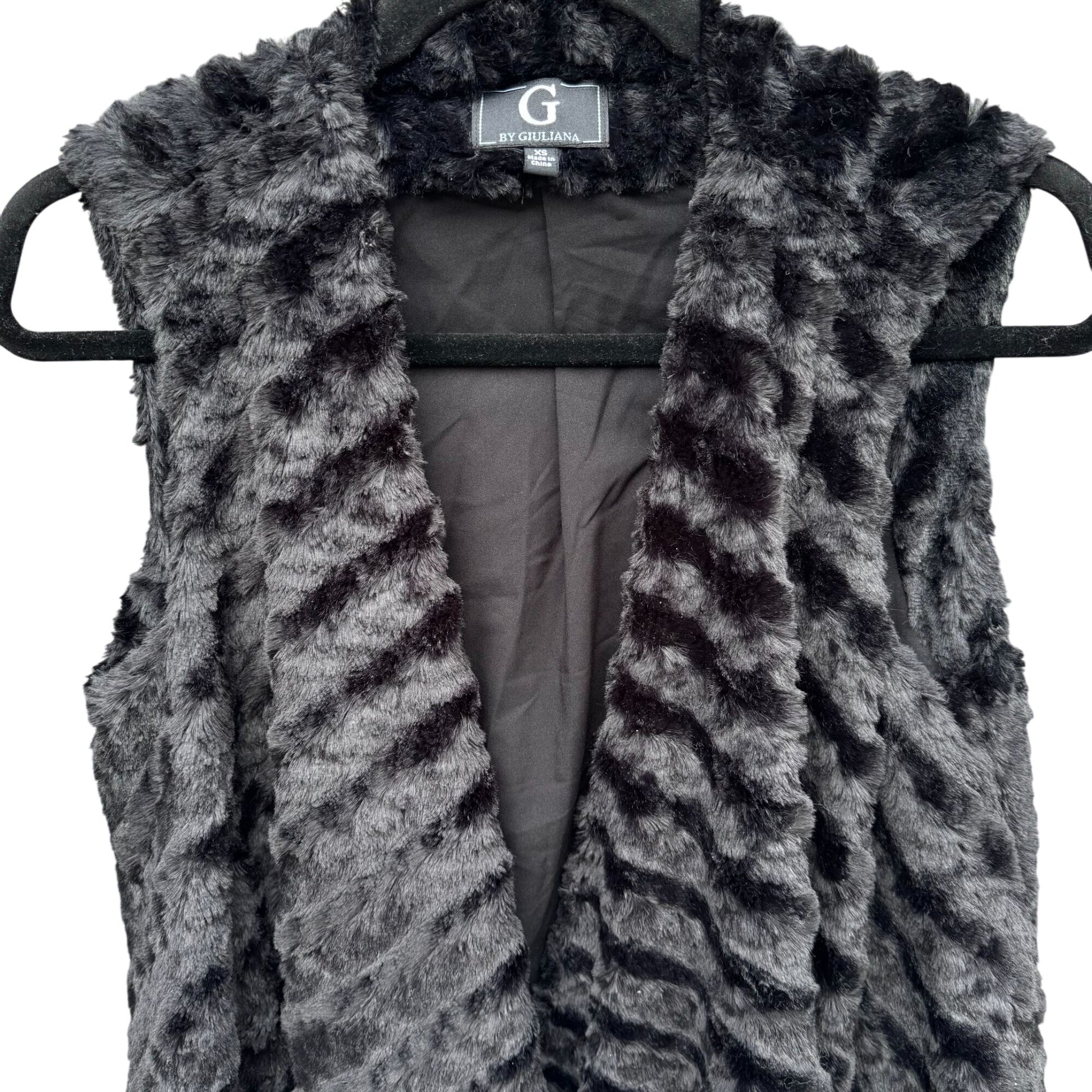 G By Giuliana Glam Black Faux Fur Drape Lined Super Soft Vest Soft Womens XS
