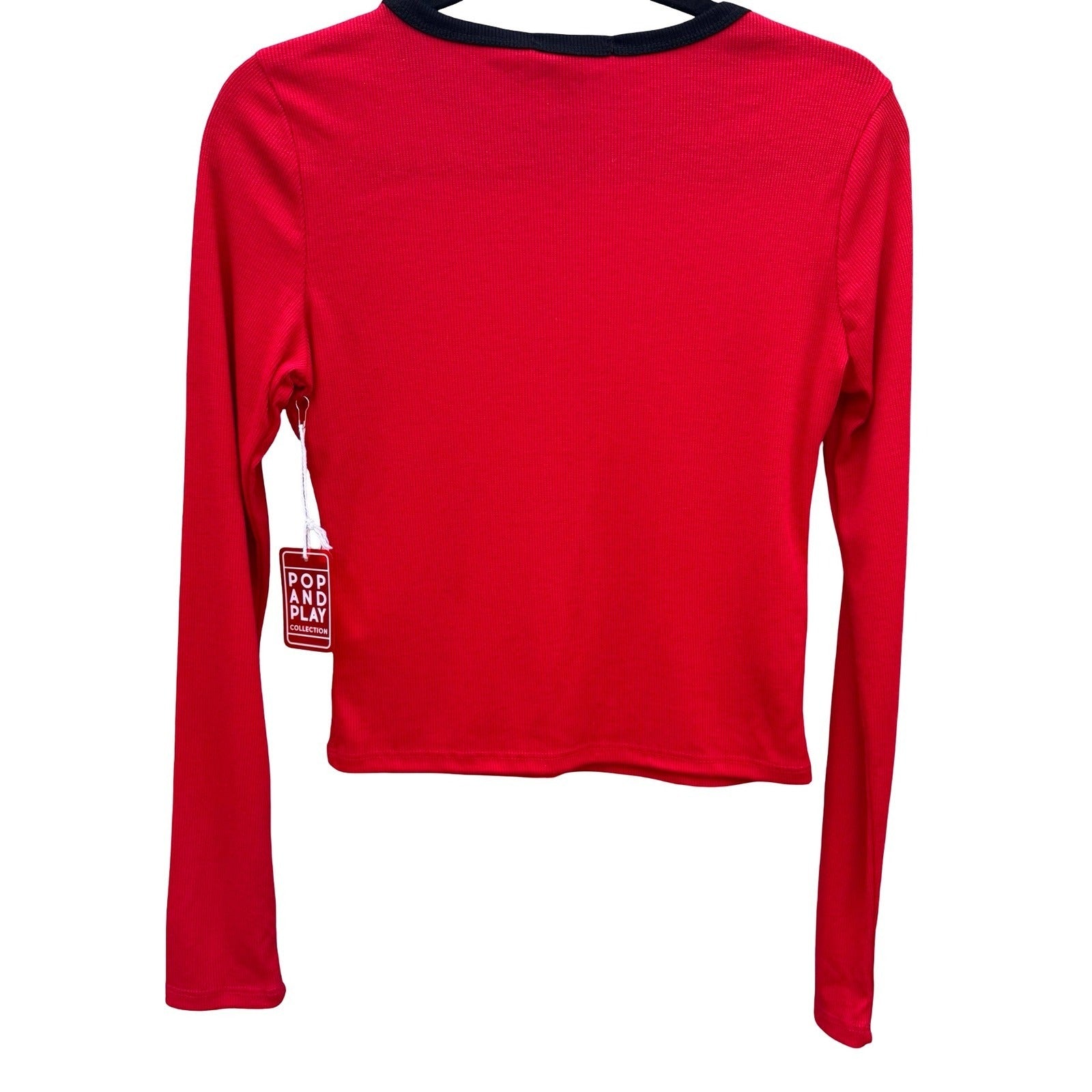 Forever 21 Pop and Play Red Ribbed Long Sleeve Ringer Tee Shirt Womens Med New