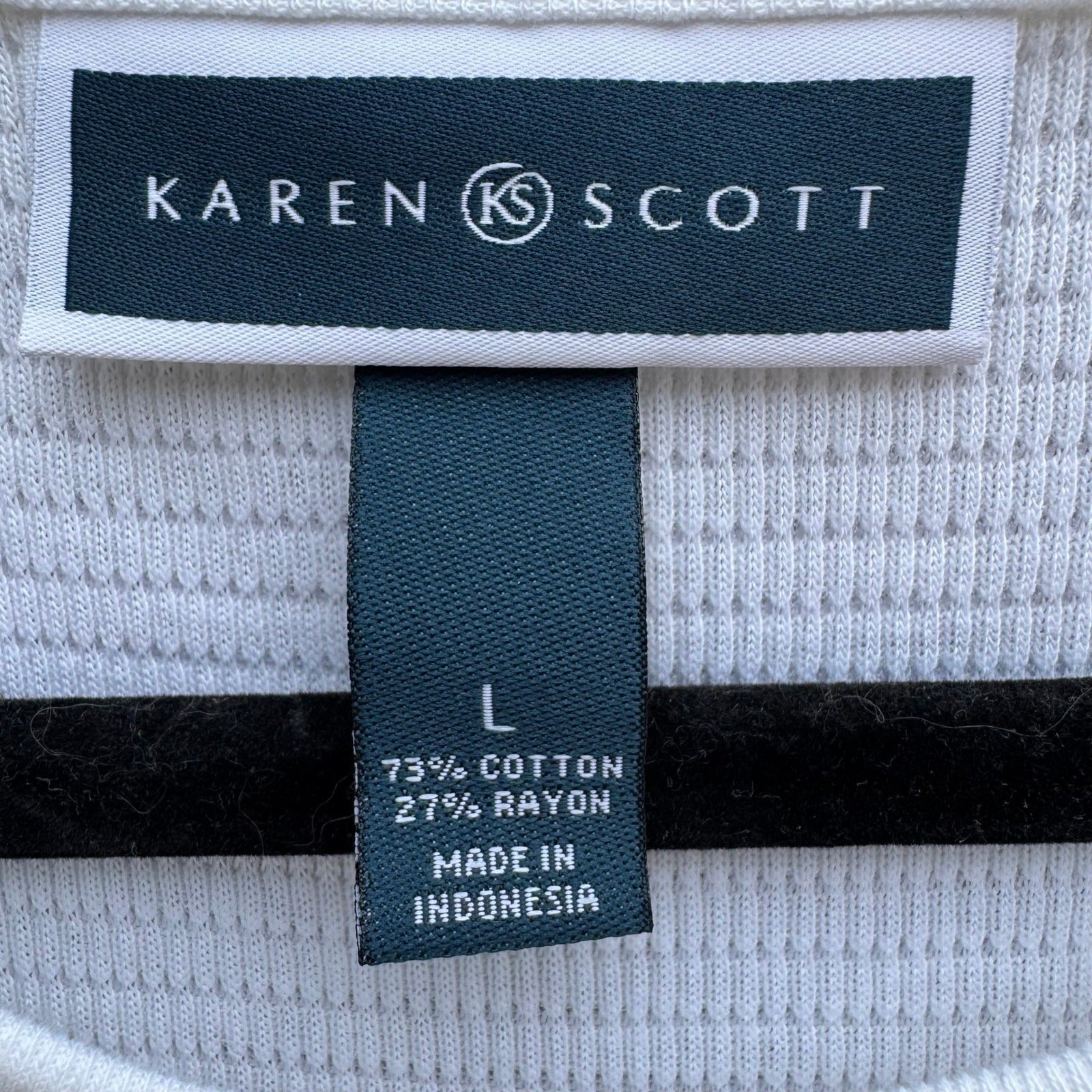 Karen Scott Womens White Textured Ribbed Sleeveless Shell Top L NEW Minimalist