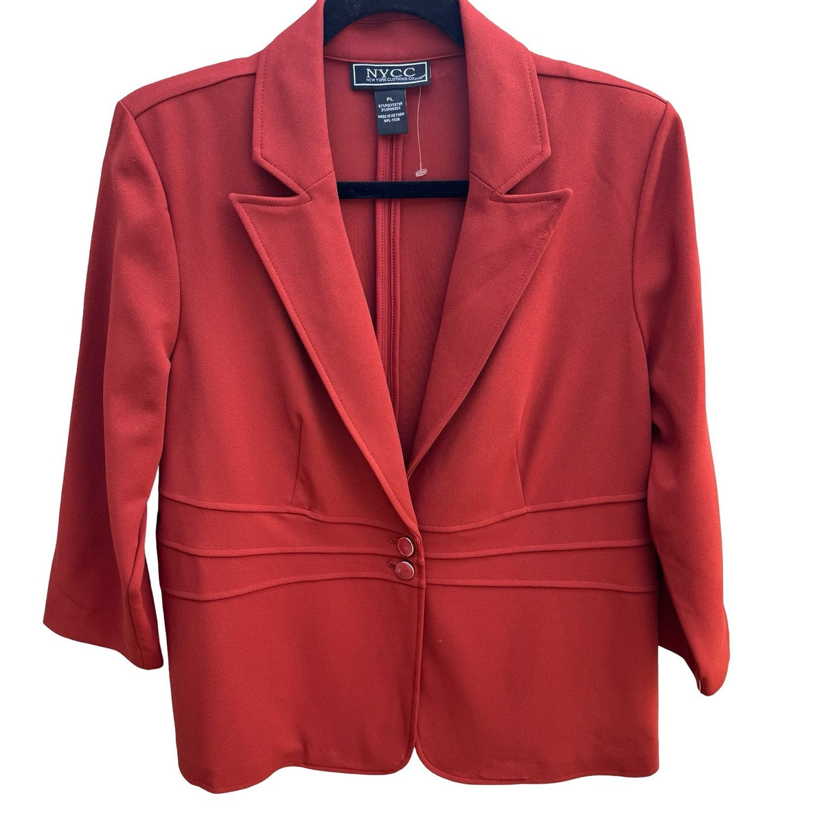 NYCC Preppy Pleated Waist Stretch Crepe Tailored Professional Blazer Red L NEW