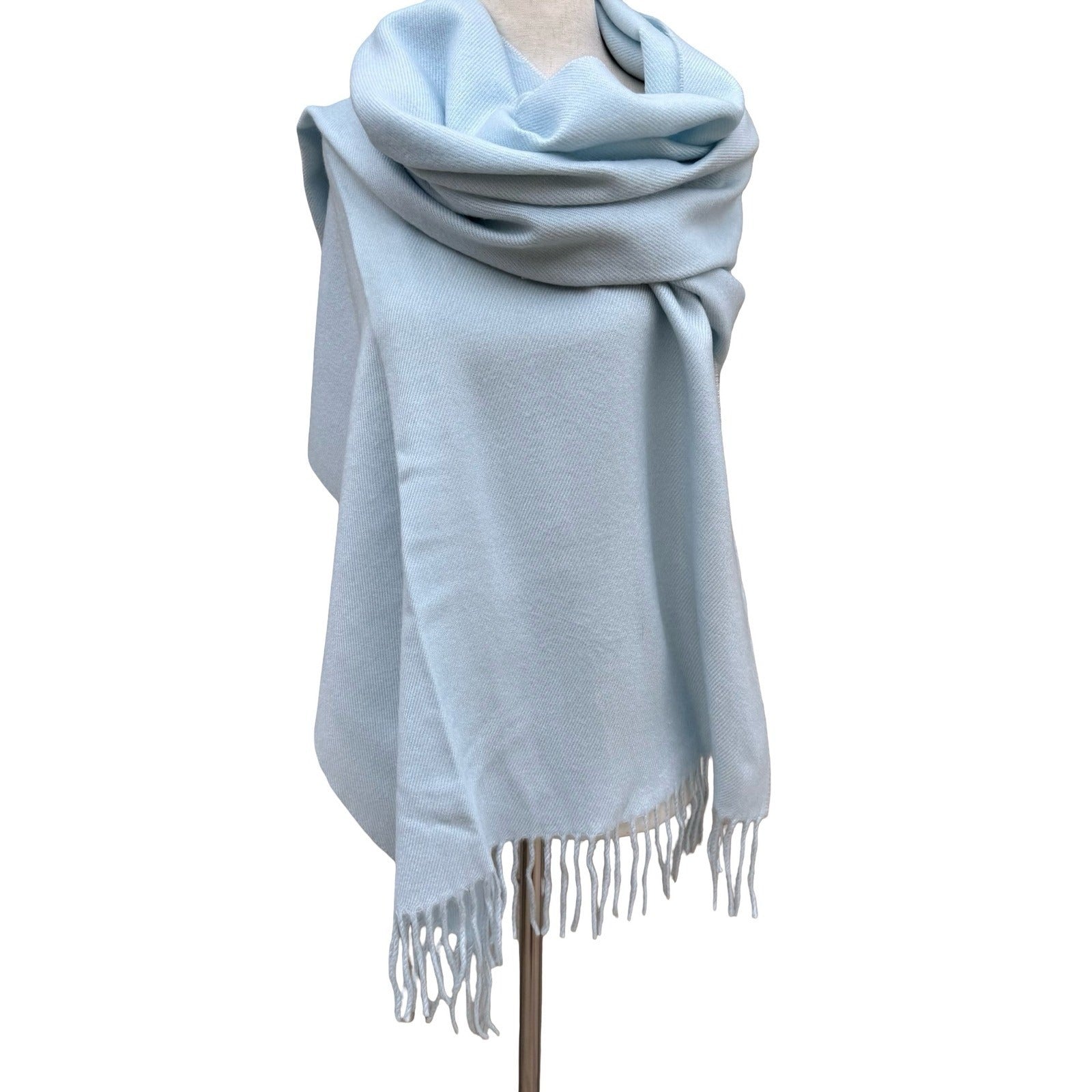 Light Blue Pashmina Shawl Wrap Fringe Trim Solid Pastel Scarf Wedding Evening