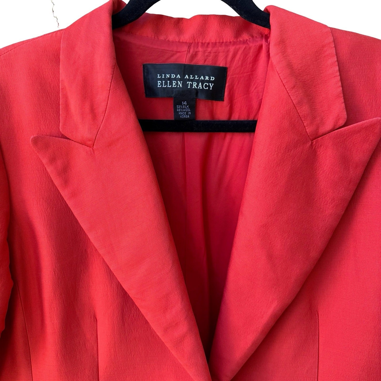 Linda Allard Ellen Tracy Tomato Red Luxury Silk Wool Skirt Power Suit 14/16