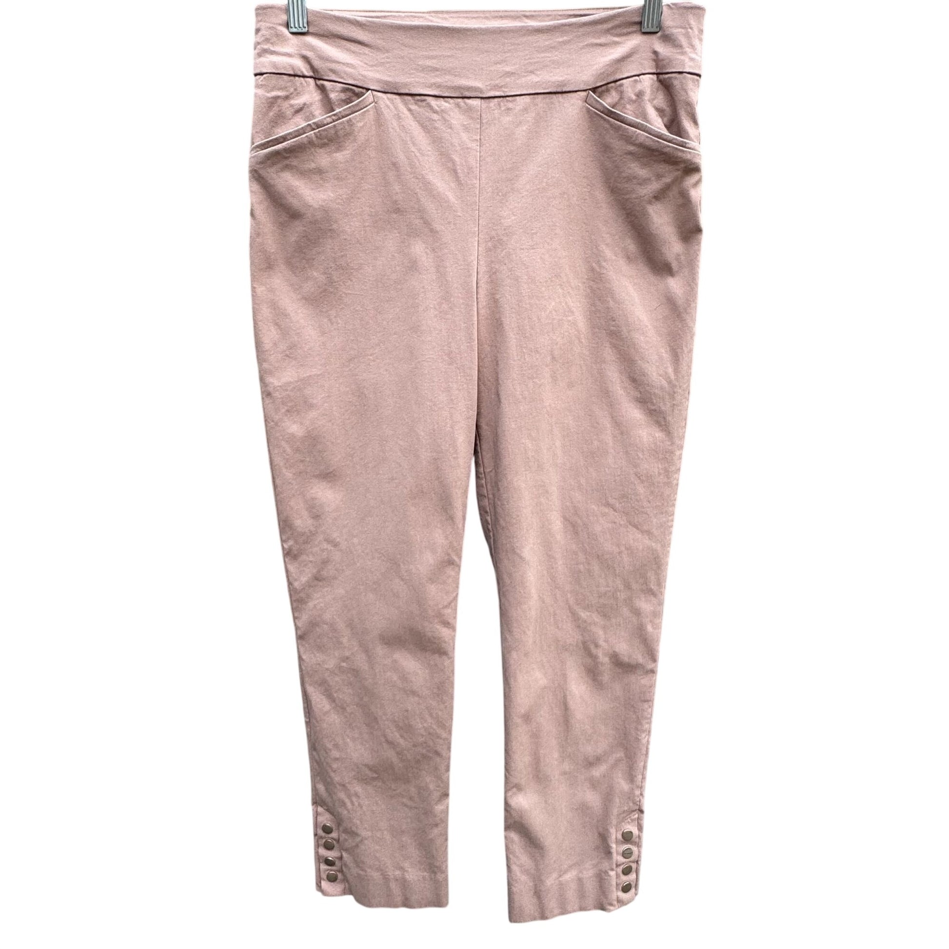 Chicos Perfect Stretch Ankle Pants Size 1 Button Hem Womens Elastic Waist Tan