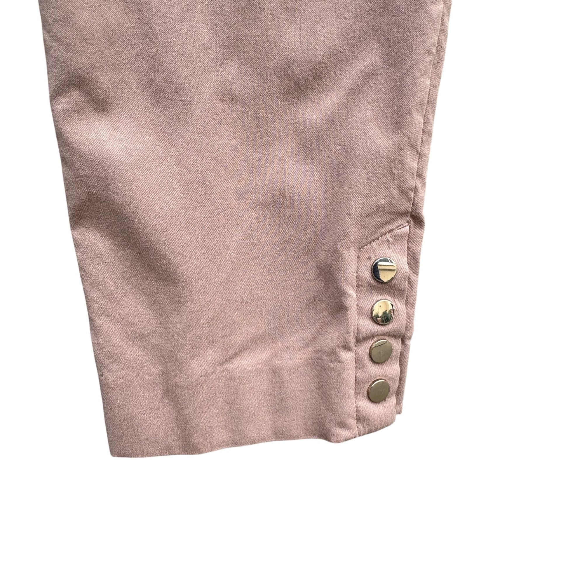 Chicos Perfect Stretch Ankle Pants Size 1 Button Hem Womens Elastic Waist Tan