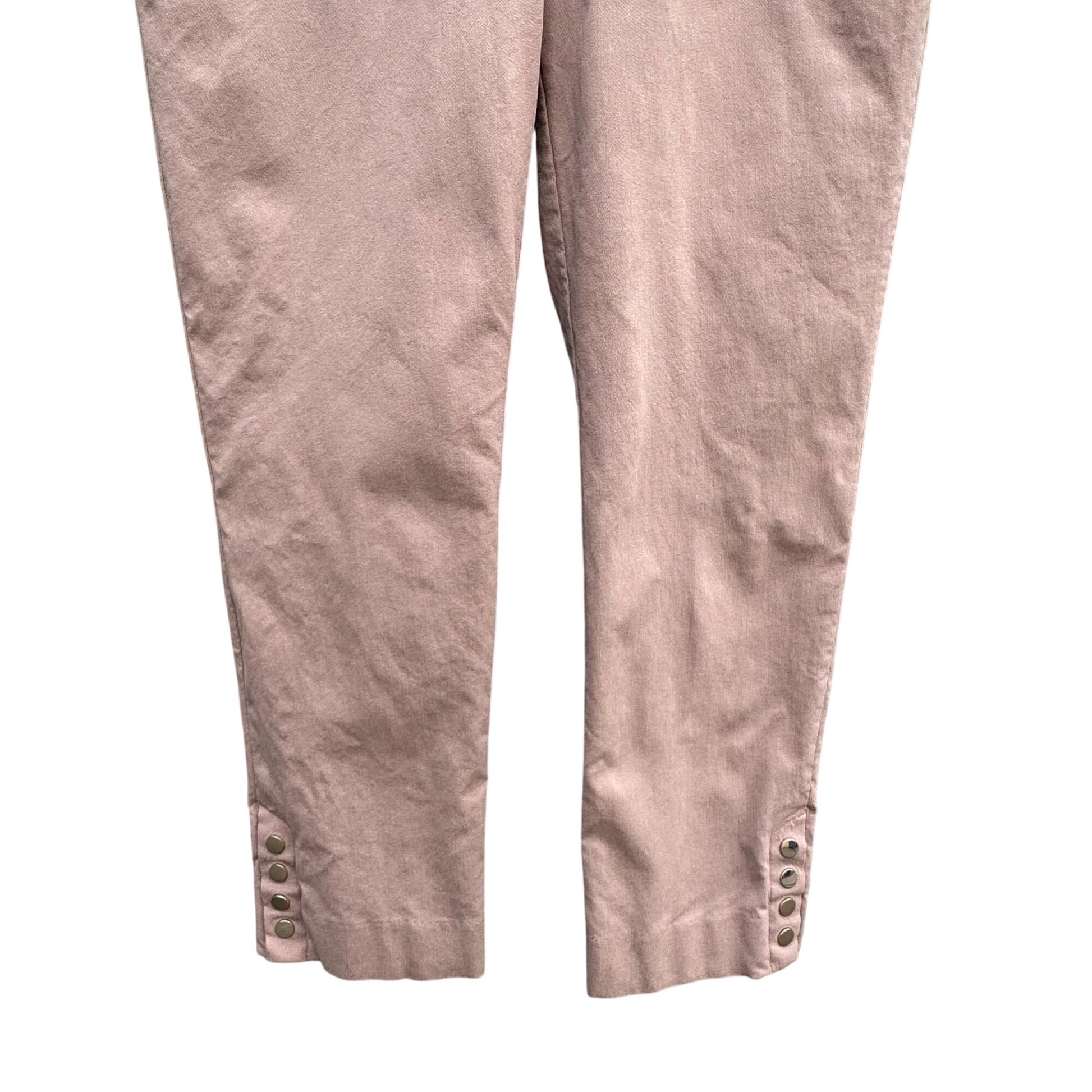 Chicos Perfect Stretch Ankle Pants Size 1 Button Hem Womens Elastic Waist Tan