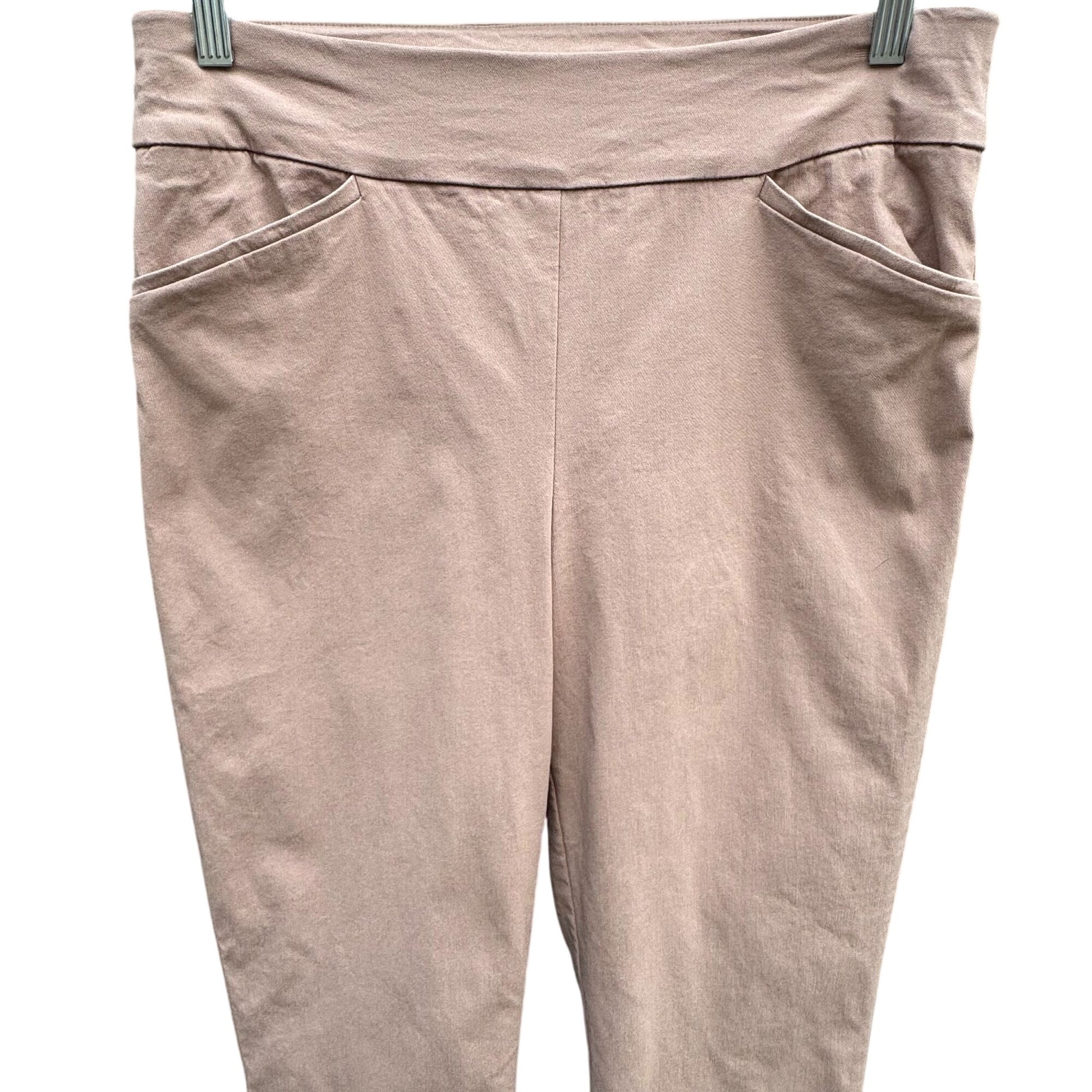 Chicos Perfect Stretch Ankle Pants Size 1 Button Hem Womens Elastic Waist Tan
