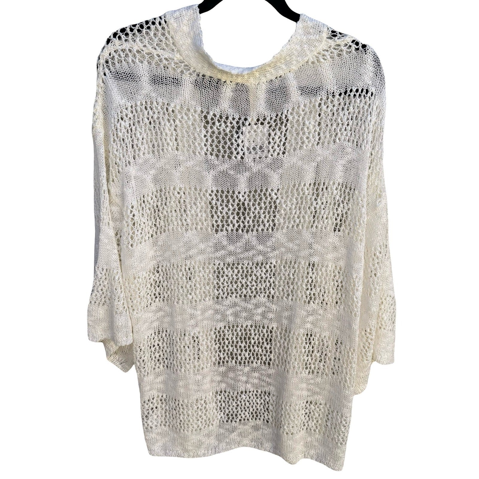 POL Womens Open Knit Cardigan Cream Ivory Crochet Style Kimono Sleeve Medium NEW