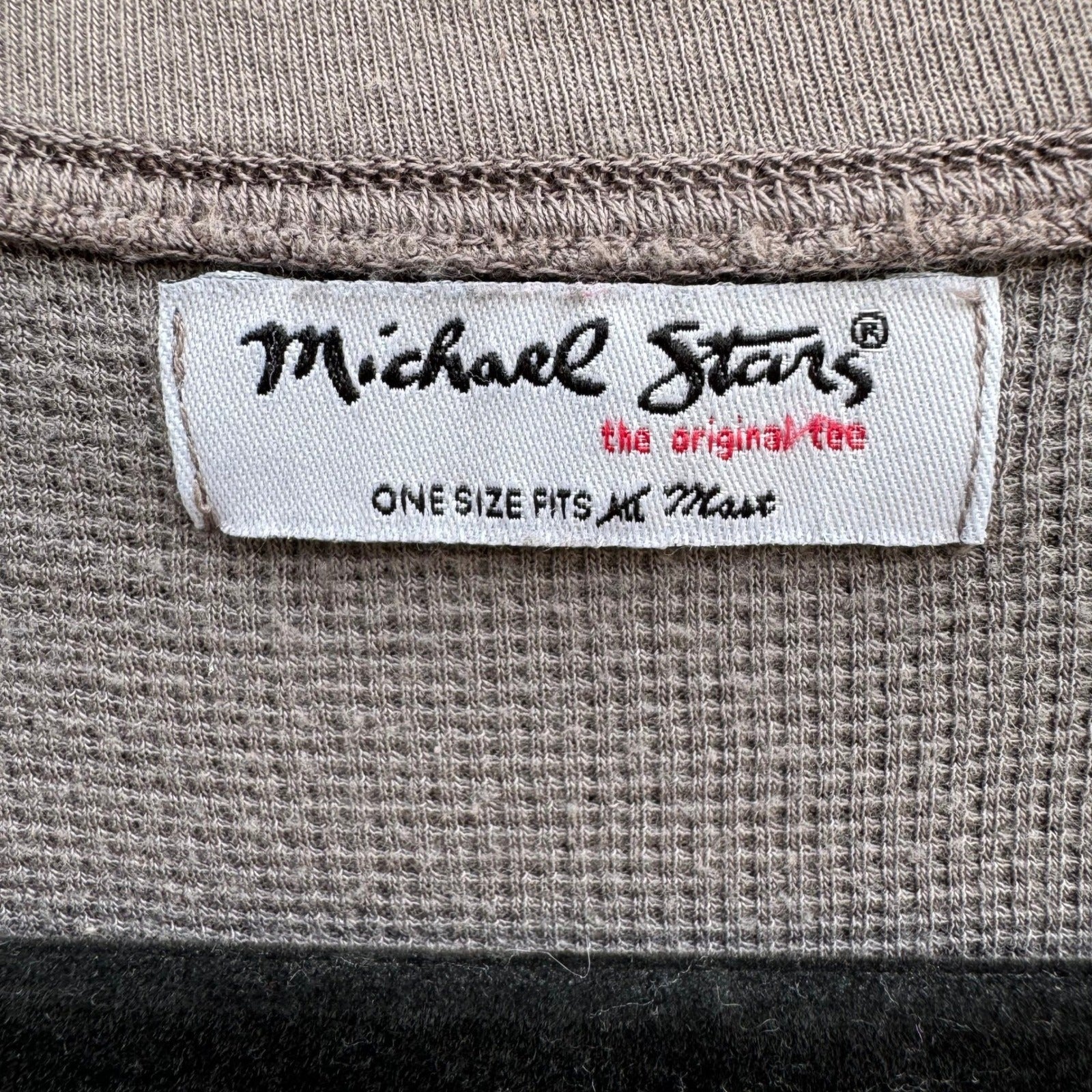 Michael Stars Y2K Grey Camo Waffle Knit Thermal V-Neck Henley Top OS Gorpcore