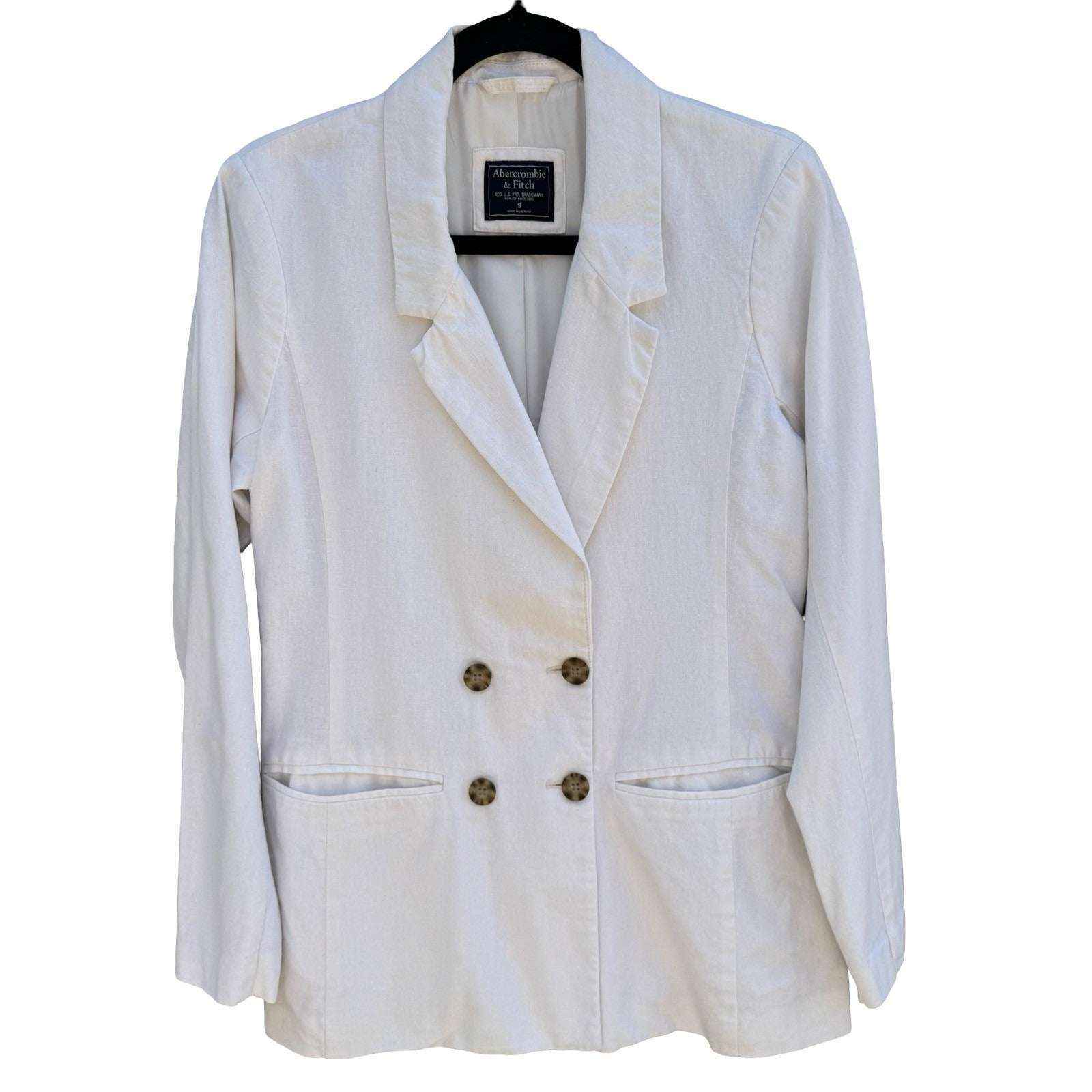 Abercrombie & Fitch White Linen Double Breasted Blazer Jacket Minimalist Coastal
