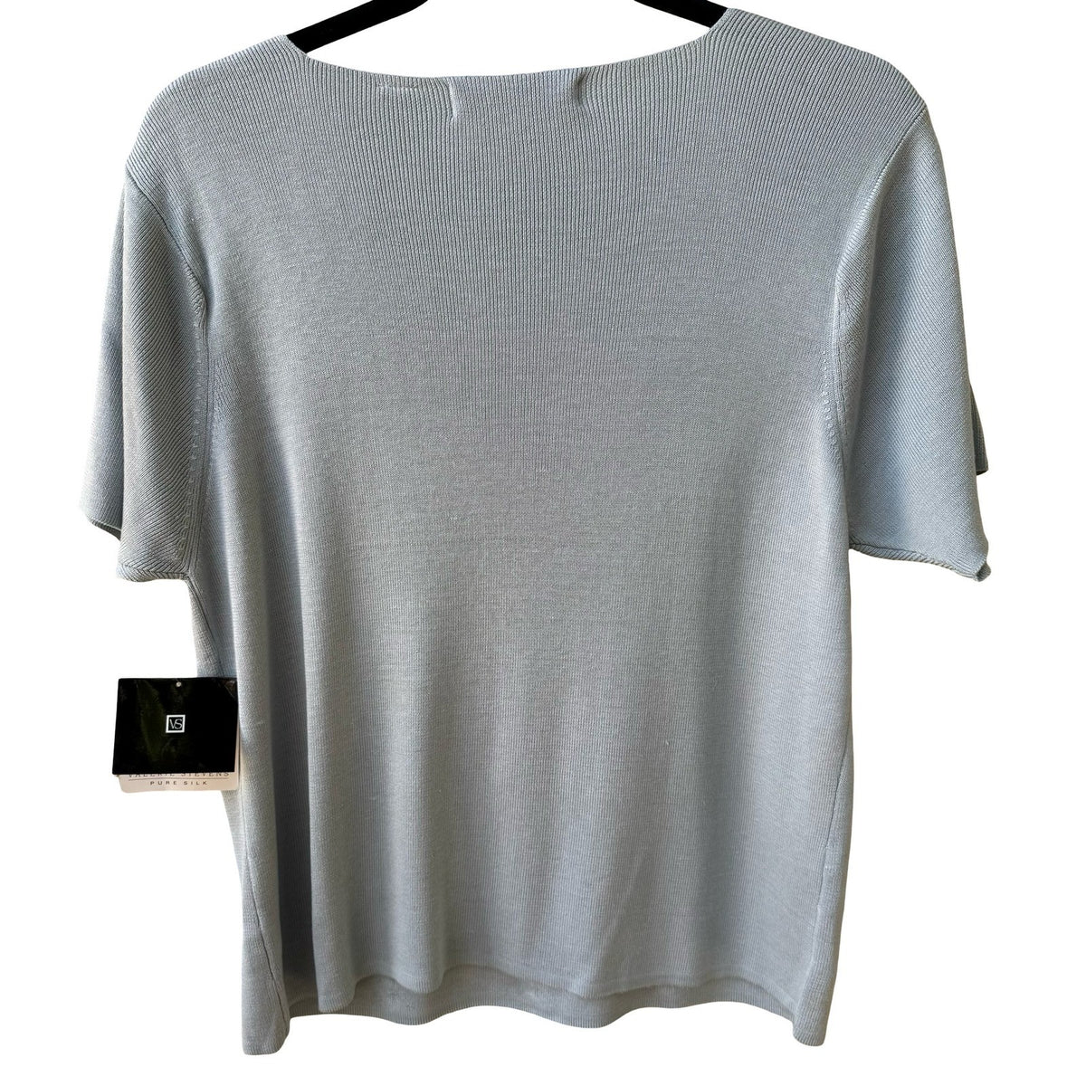 Valerie Stevens Pure Silk Square Neck Pointelle Knit Sweater Pastel Blue XL NEW