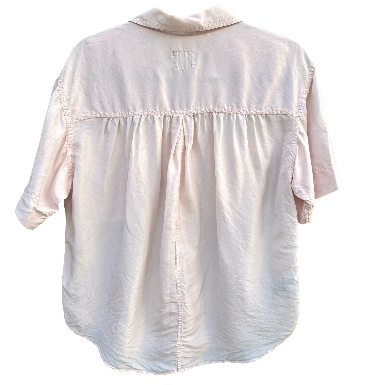 Lizwear Vintage Pale Pink 100% Silk Short Sleeve Button Down Safari Shirt Small