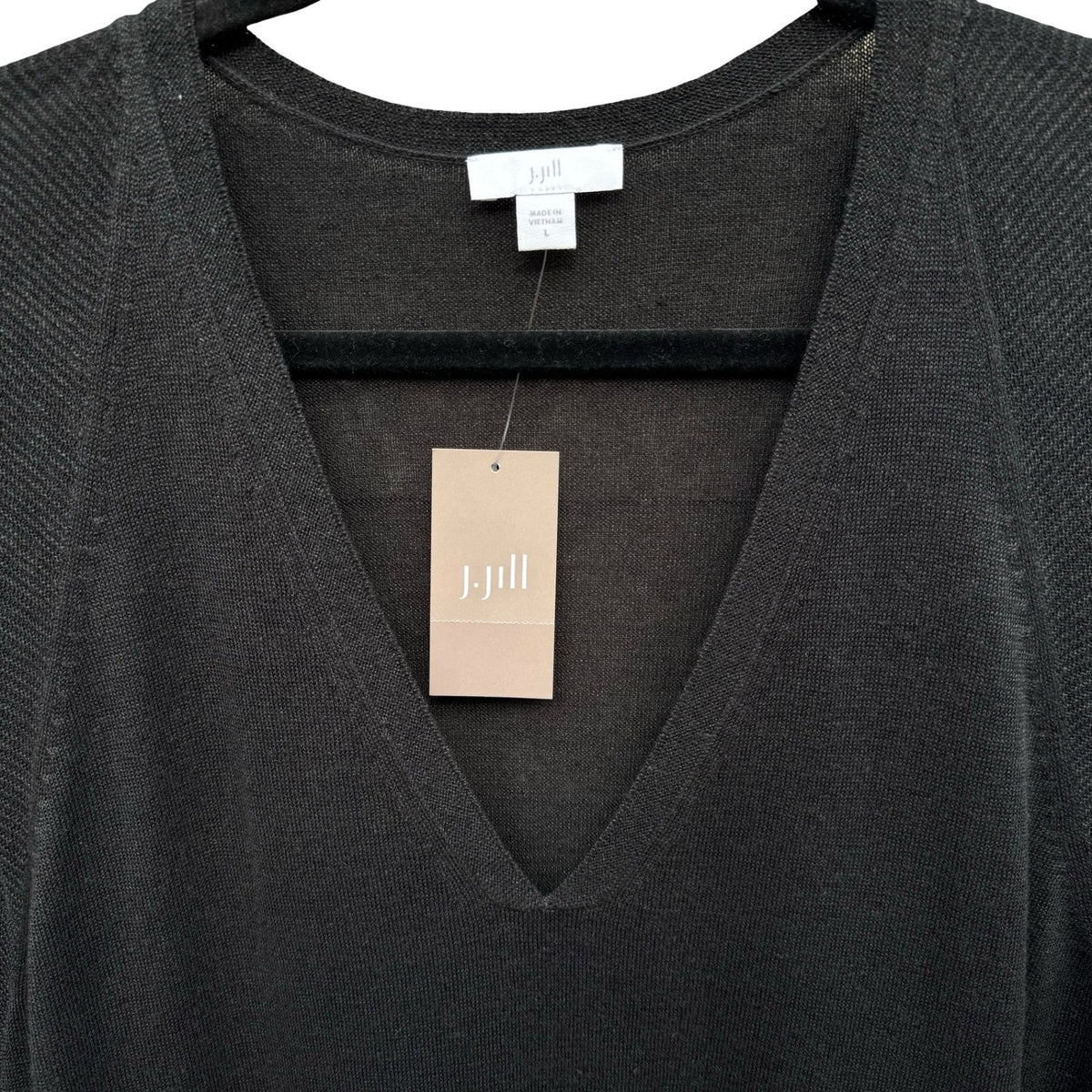 J Jill Minimalist Lagenlook V-Neck Knitwear Midi Sweater Dress Black Women L New